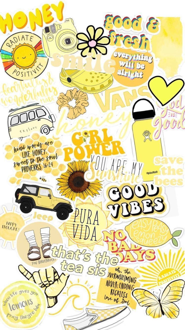 lemon yellow, Vsco collage, stickers, HD Phone Wallpaper