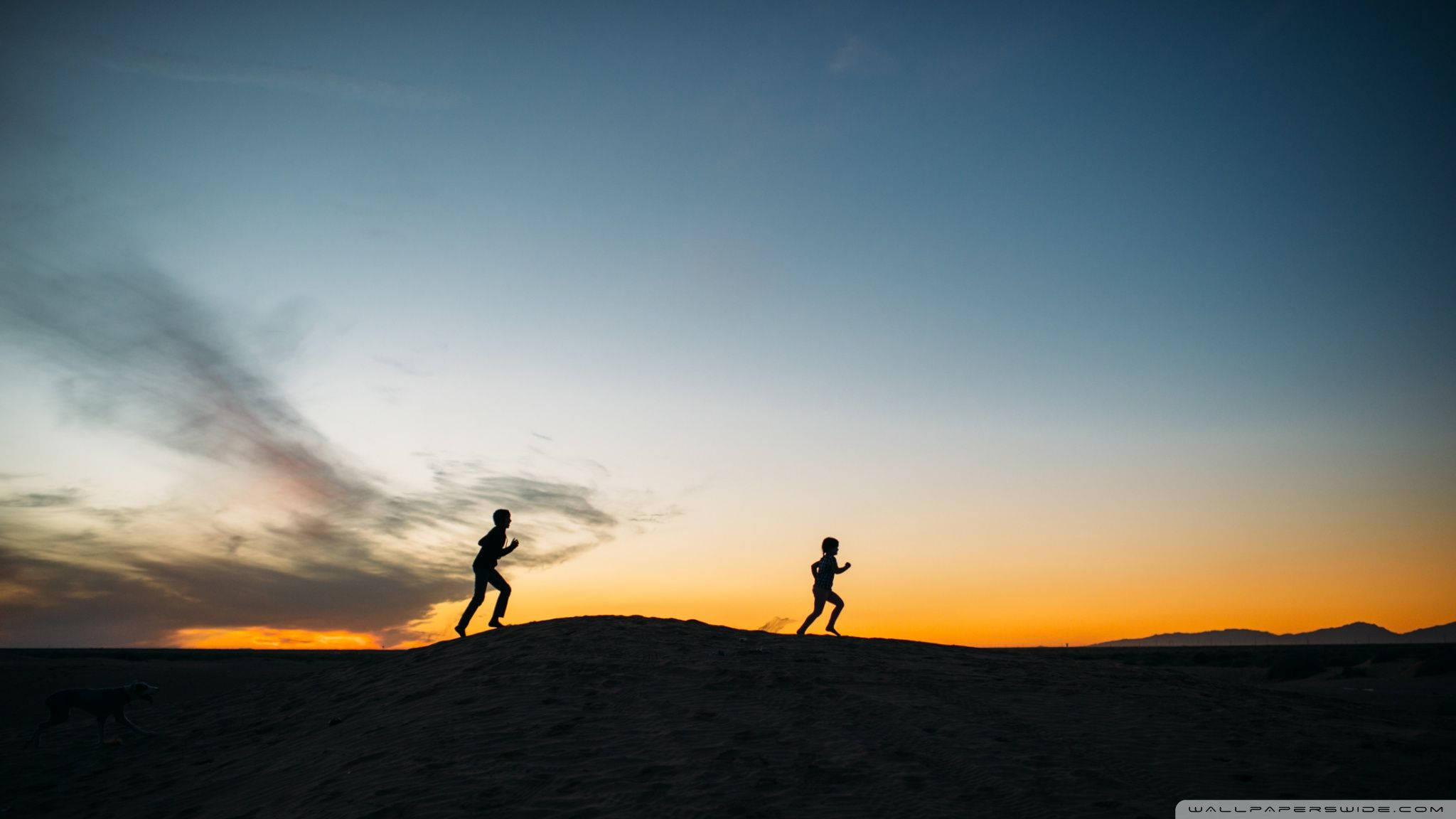 VSCO, running silhouette, sand dune, Full HD Desktop Wallpaper