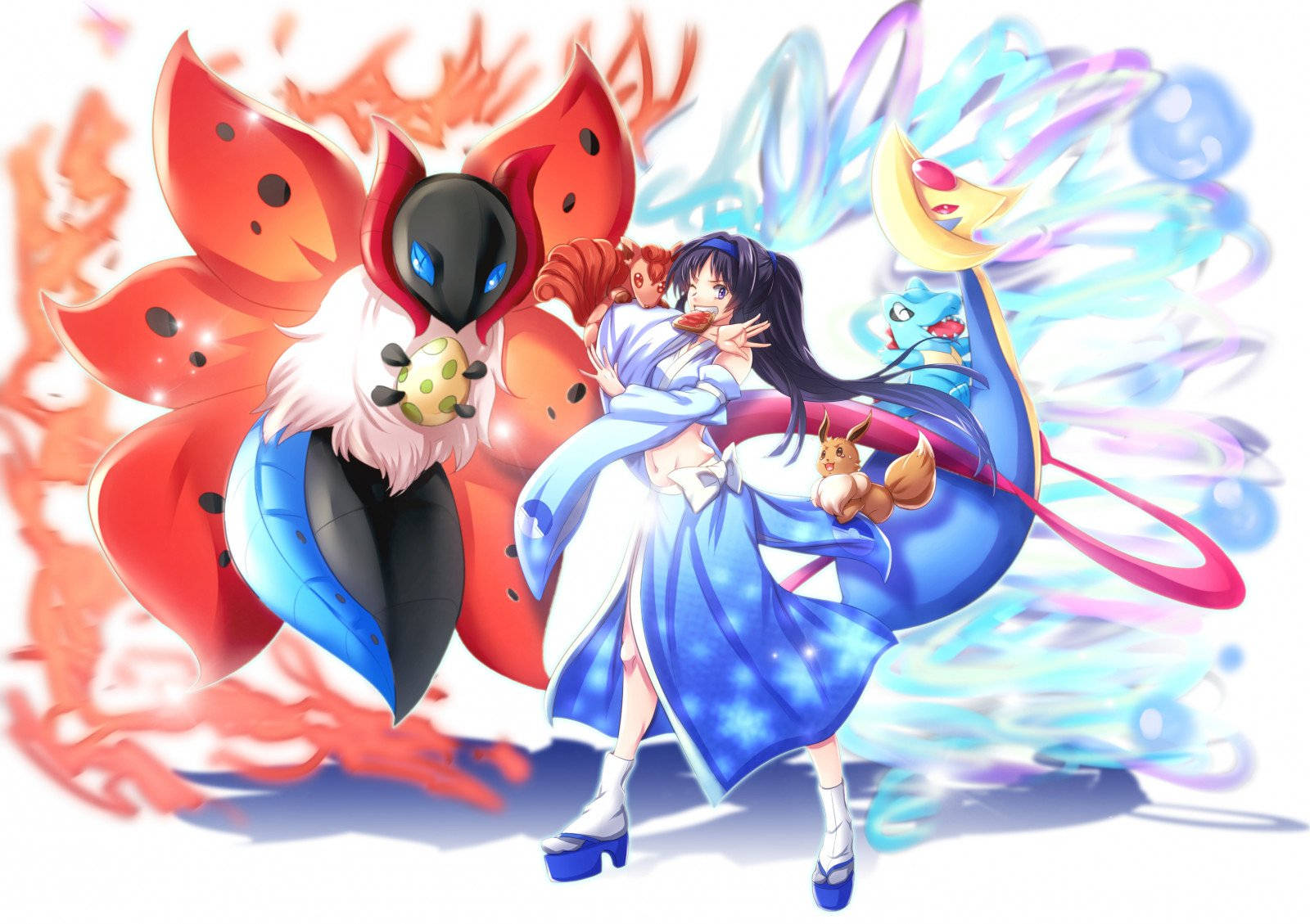 Vulpix, trainer, blue kimono, HD Desktop Wallpaper