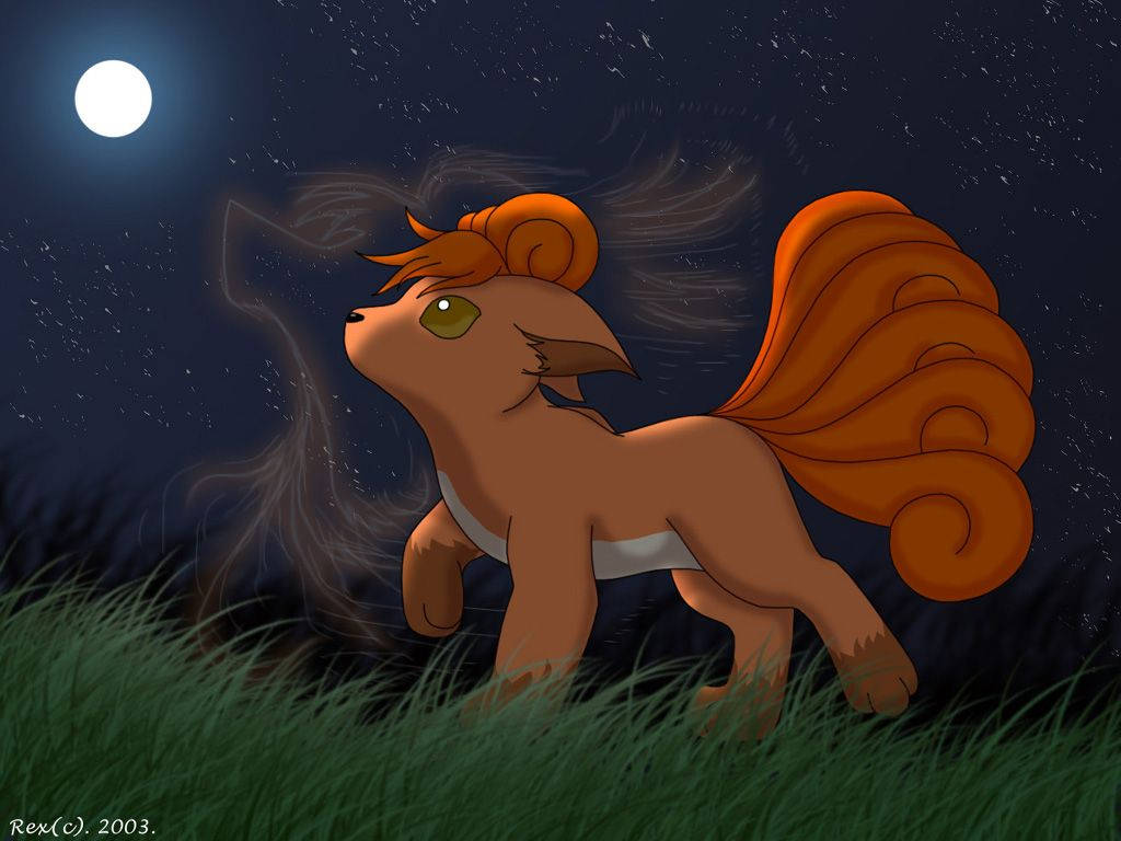 Vulpix, full moon, tall grass, SD Desktop Wallpaper