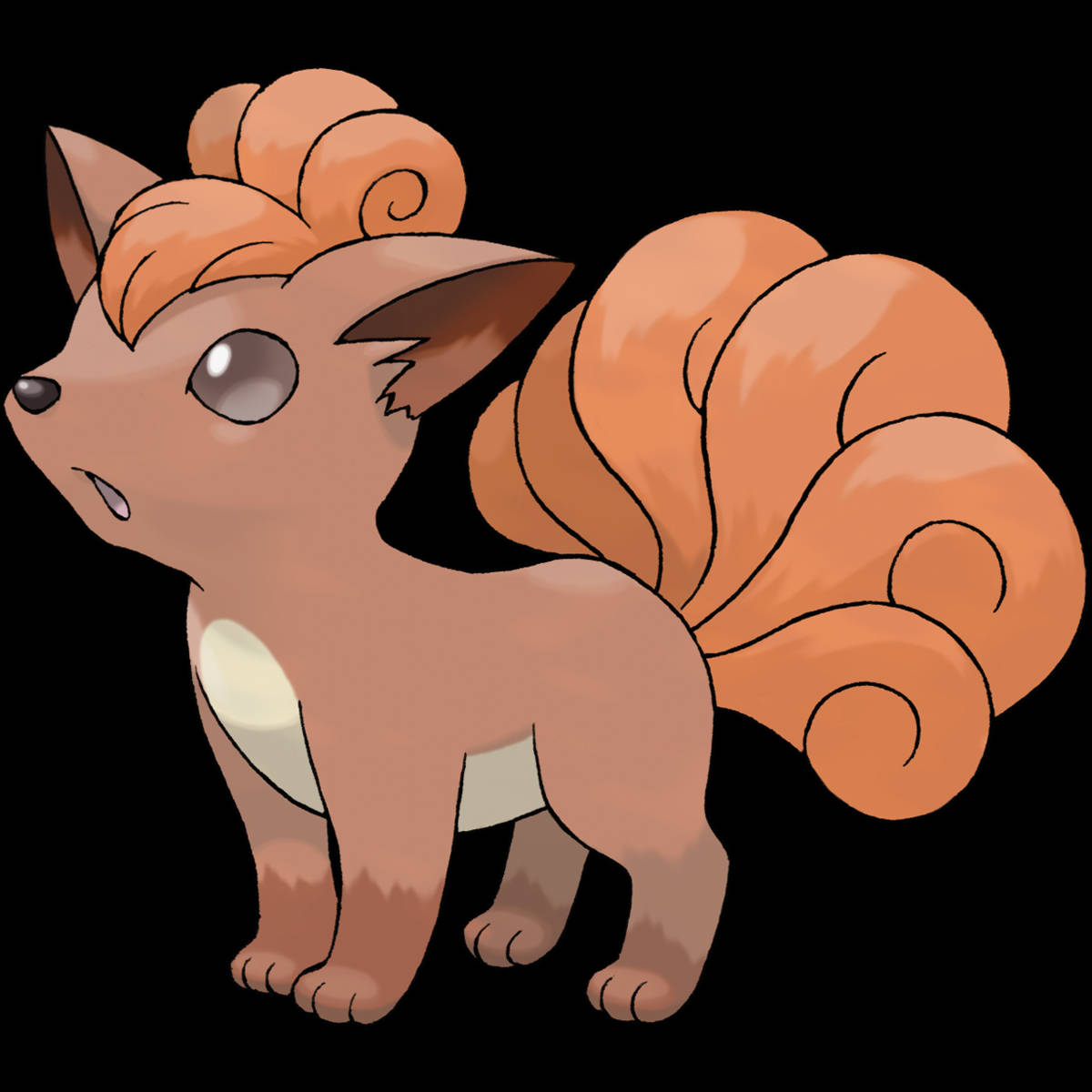 Vulpix, nine curled orange tails, white chest patch, SD Desktop Wallpaper