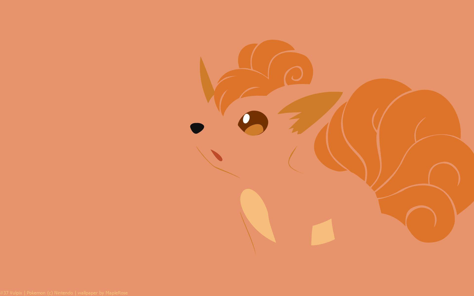 Vulpix, orange fox-like creature, curled tail, Full HD Desktop Wallpaper