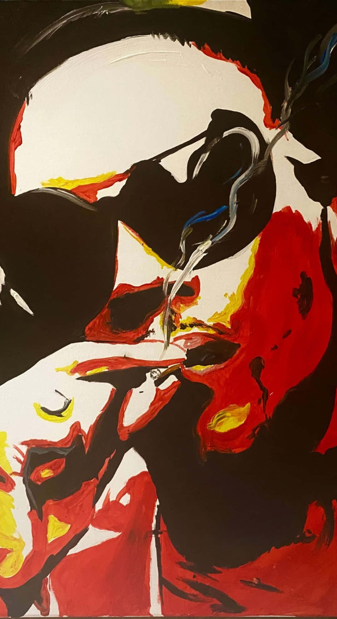 Vybz Kartel, red white and black brushstrokes, blue smoke trail, Full HD Phone Wallpaper
