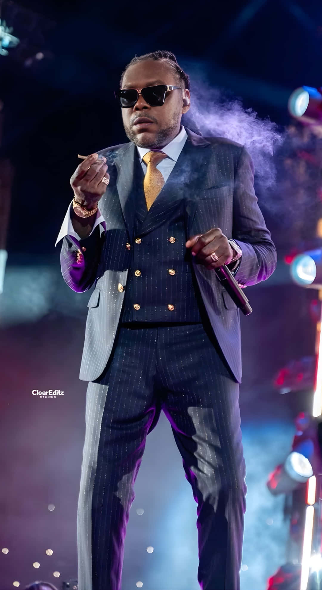 Vybz Kartel, pinstripe double-breasted suit, sunglasses, Full HD Phone Wallpaper