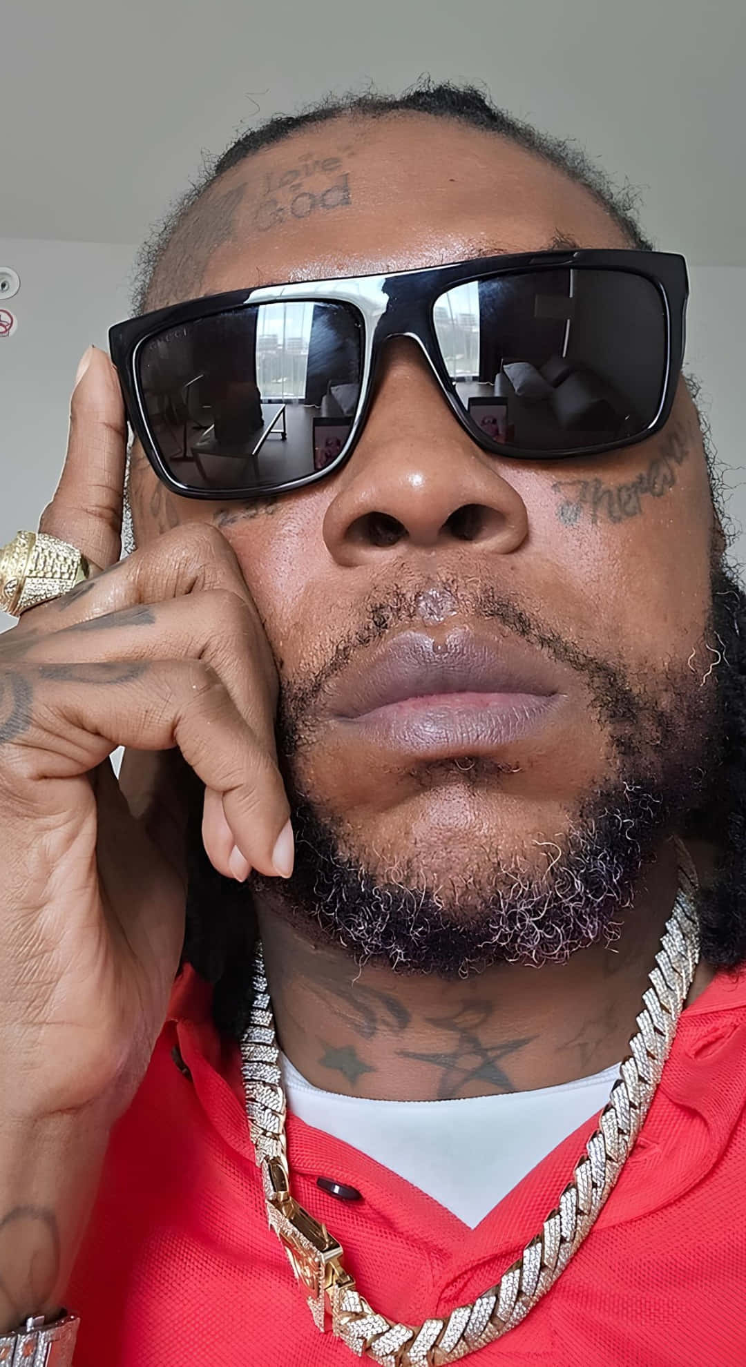 Vybz Kartel, tattoos on face and neck, oversized black sunglasses, Full HD Phone Wallpaper