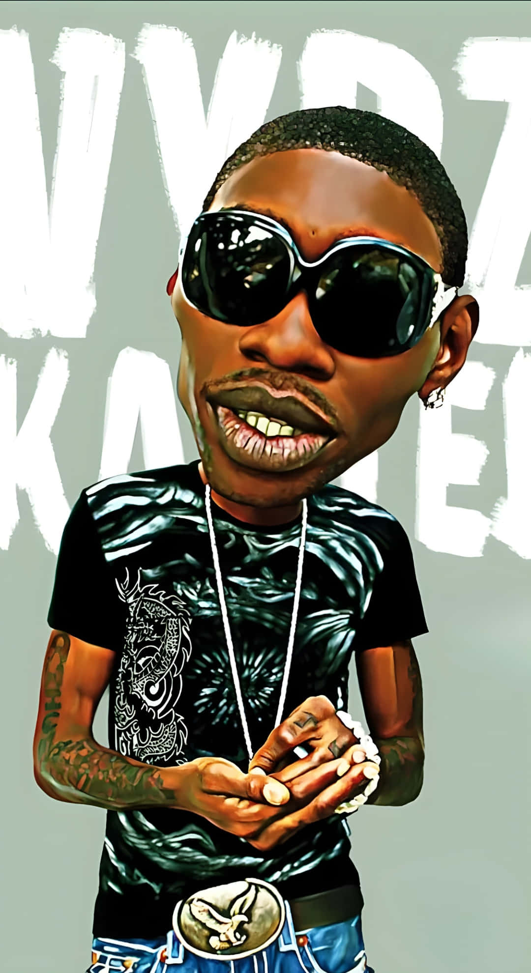 Vybz Kartel, caricature art, oversized sunglasses, Full HD Phone Wallpaper