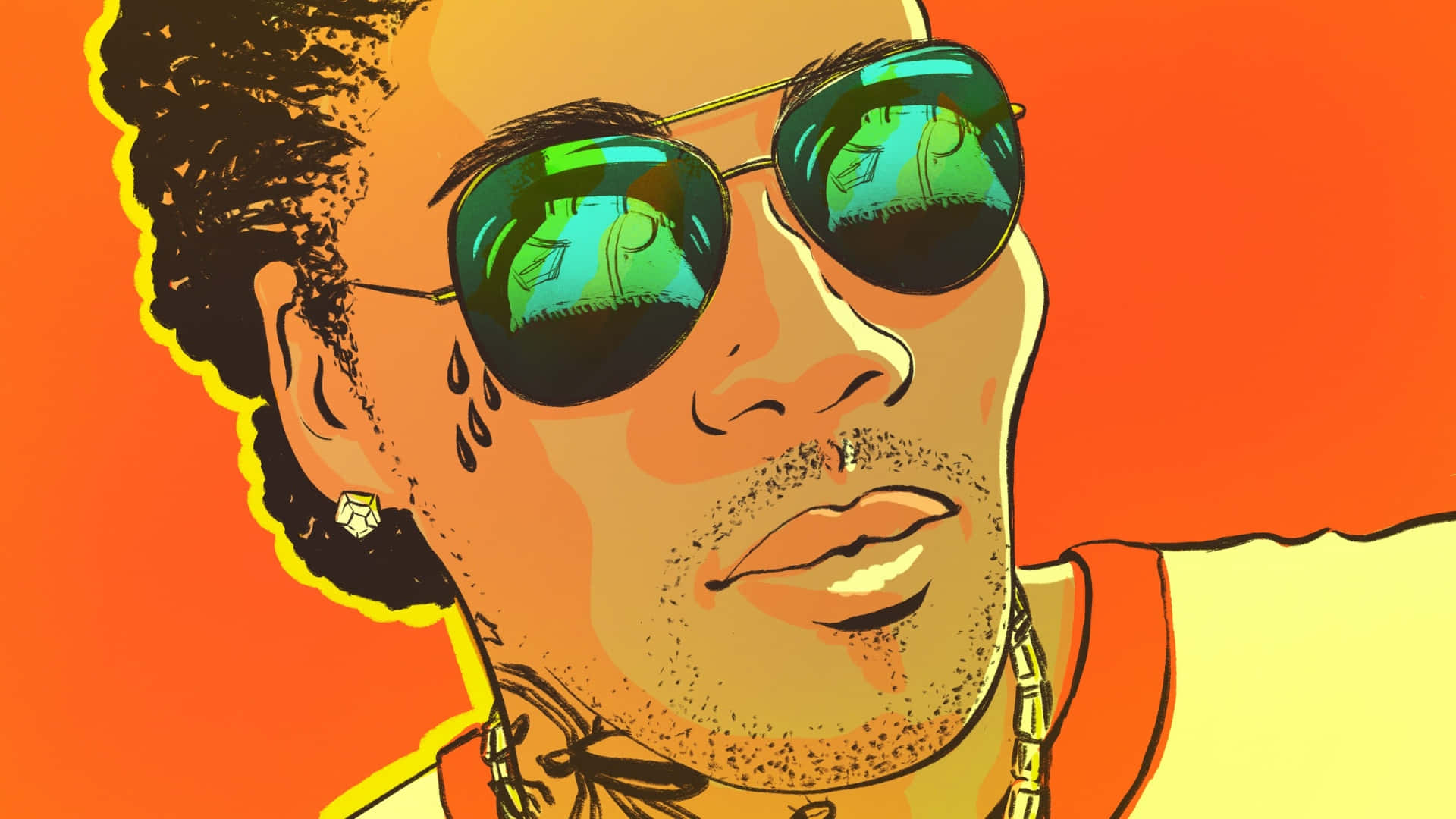 Vybz Kartel, afro hair, reflective green sunglasses, Full HD Desktop Wallpaper