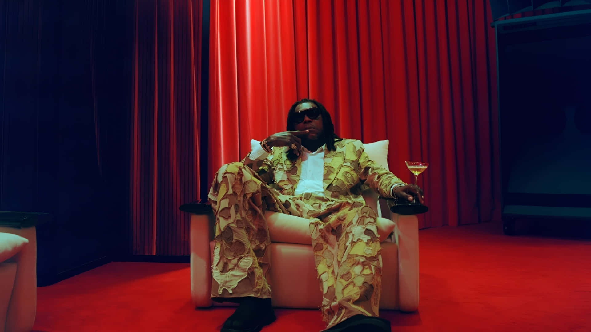 Vybz Kartel, patterned suit, white armchair, Full HD Desktop Wallpaper
