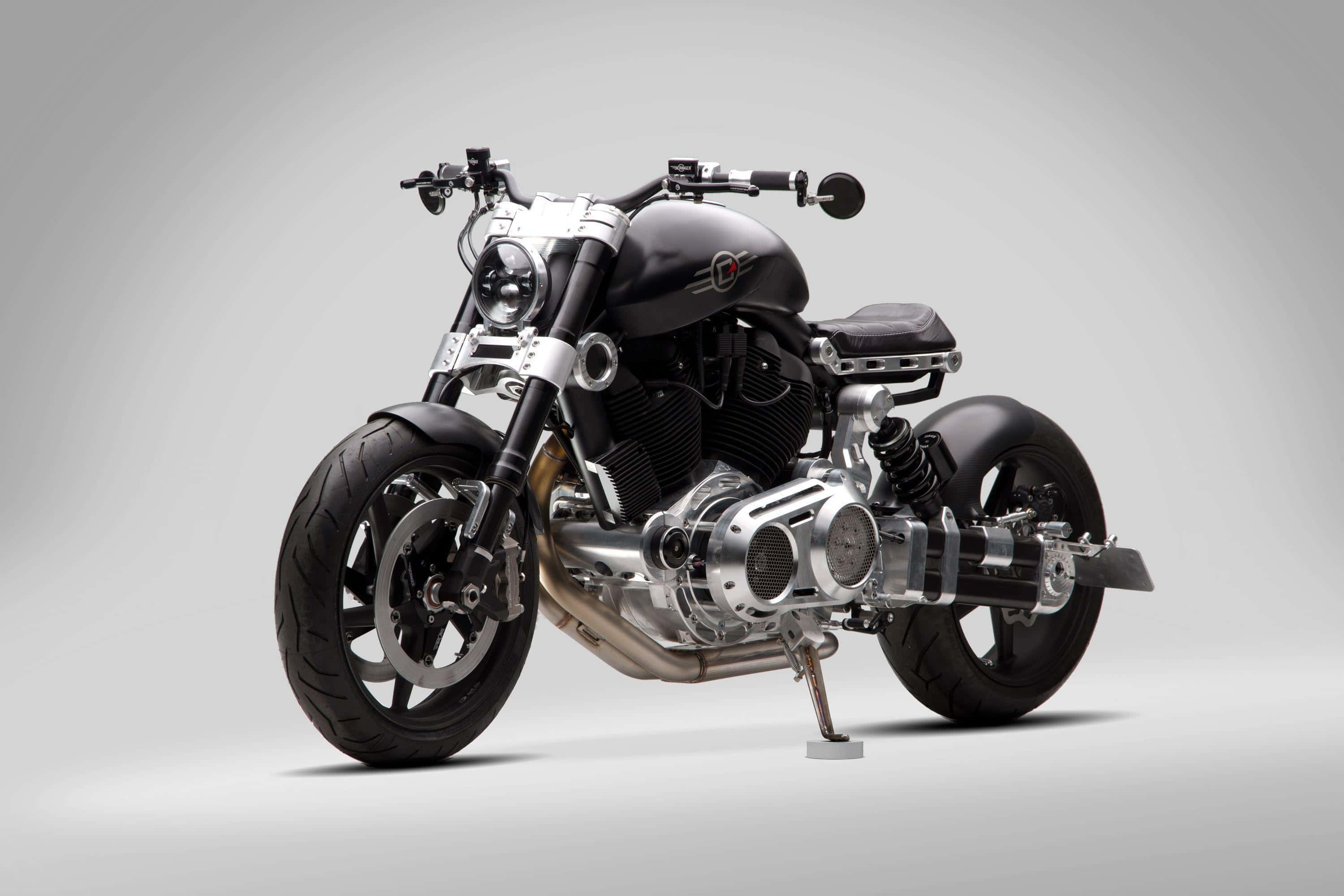 Vyrus Motorcycle, chrome accents, black bodywork, 2K Desktop Wallpaper