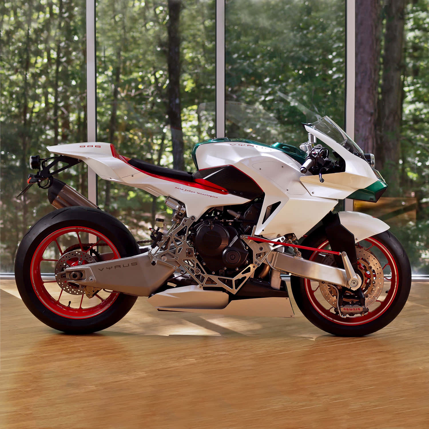 Vyrus Motorcycle, white and red, exposed frame, HD Desktop Wallpaper