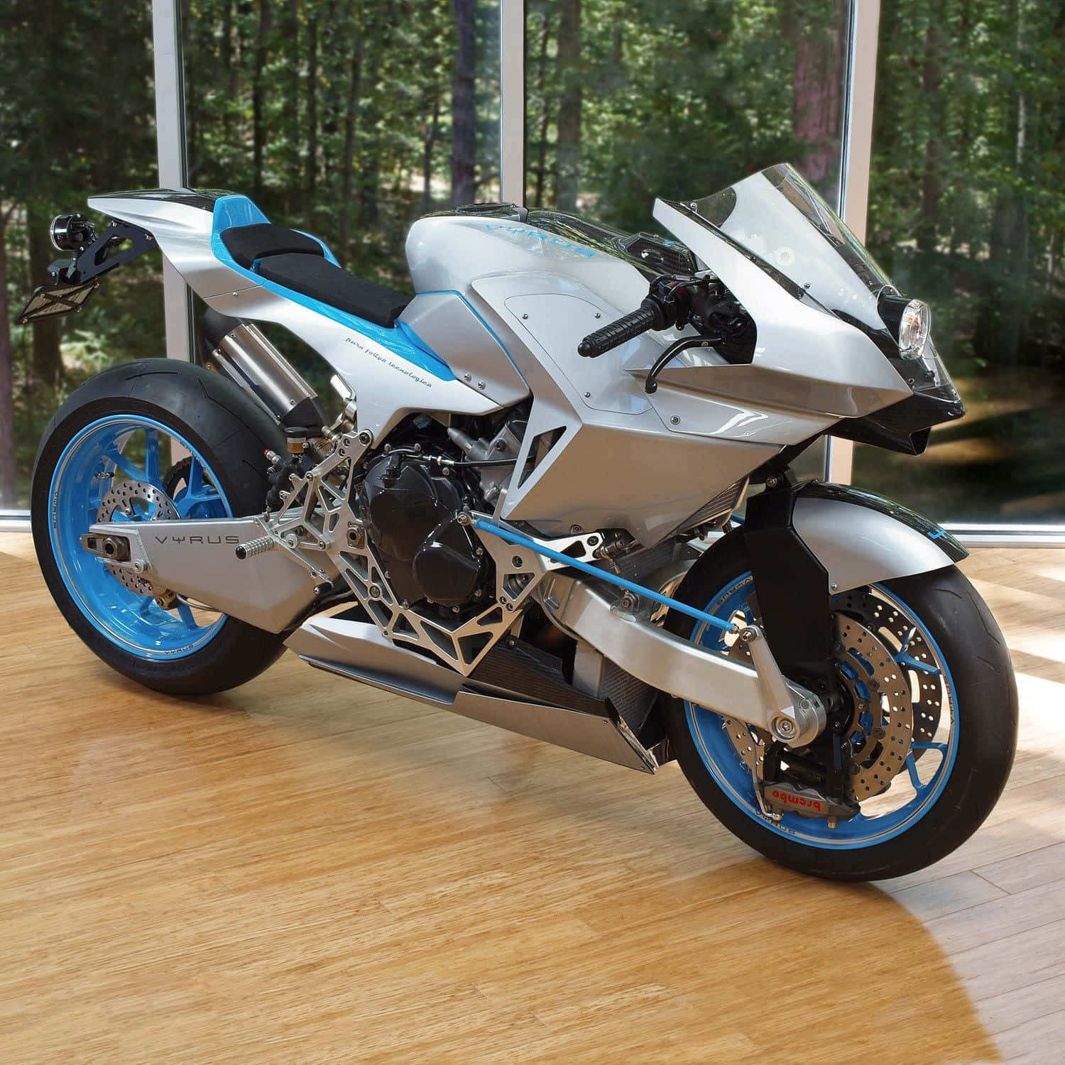 Vyrus Motorcycle, silver, blue, HD Desktop Wallpaper