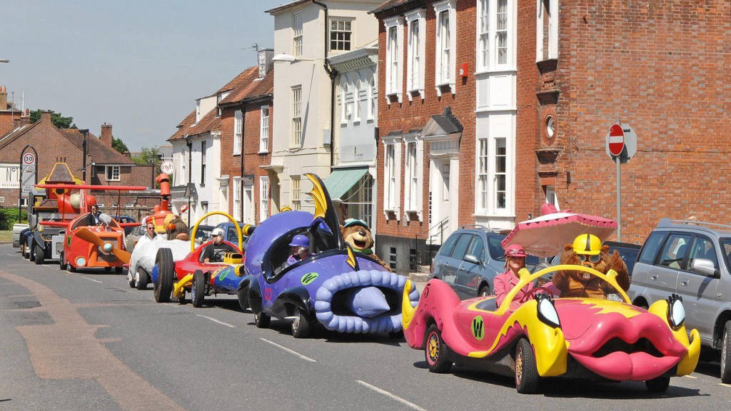 Wacky Races, cartoon-themed cars, exaggerated features, SD Desktop Wallpaper