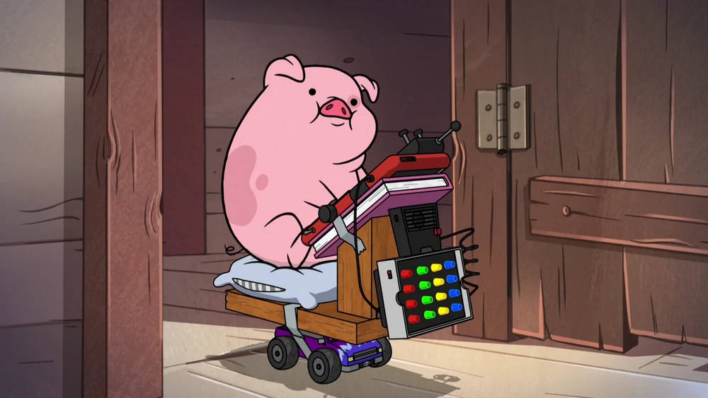 Cute Smart Waddles, pink cartoon pig, wooden cart, SD Desktop Wallpaper