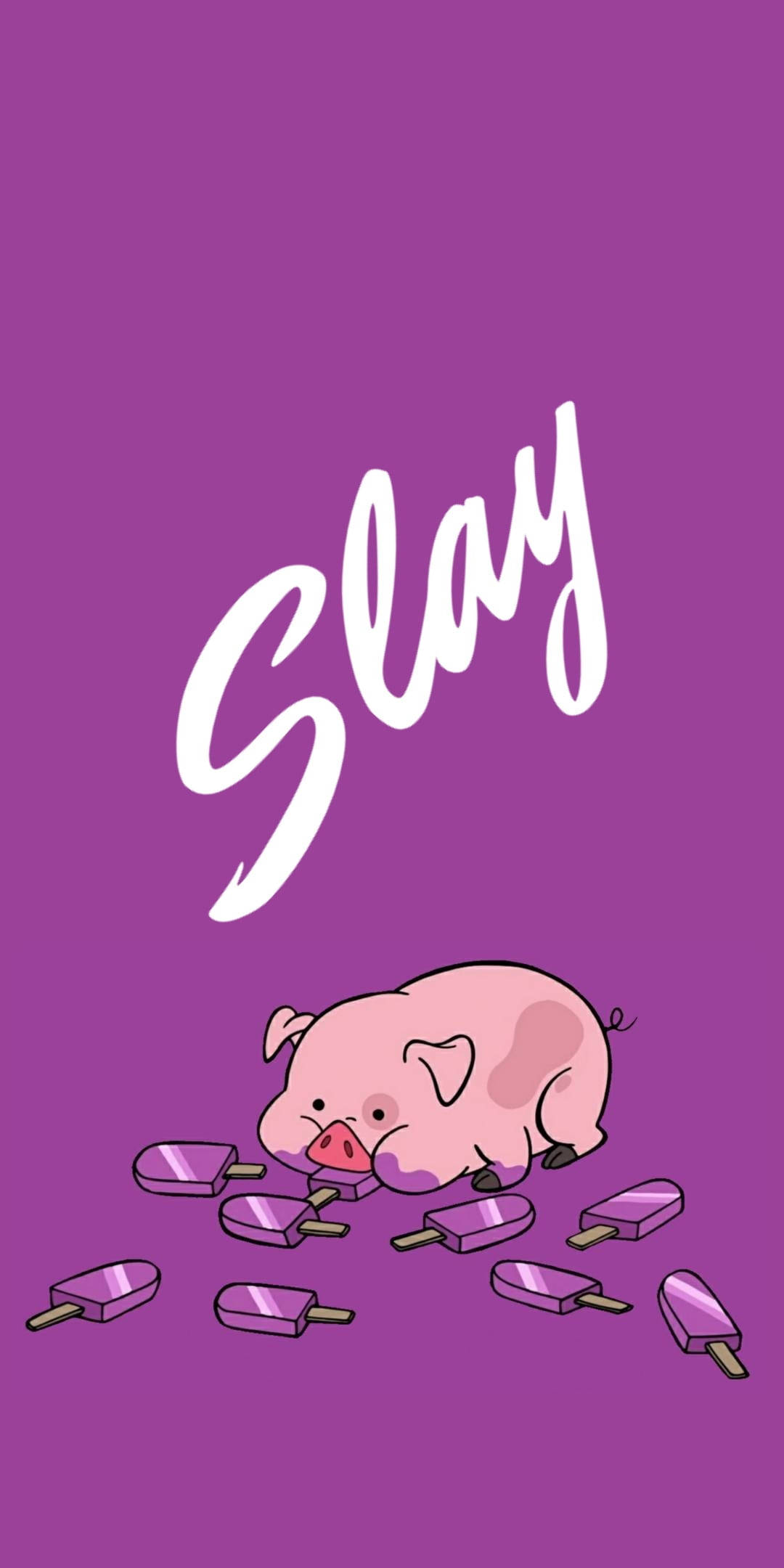 Waddles, pink cartoon pig, purple popsicles, Full HD Phone Wallpaper