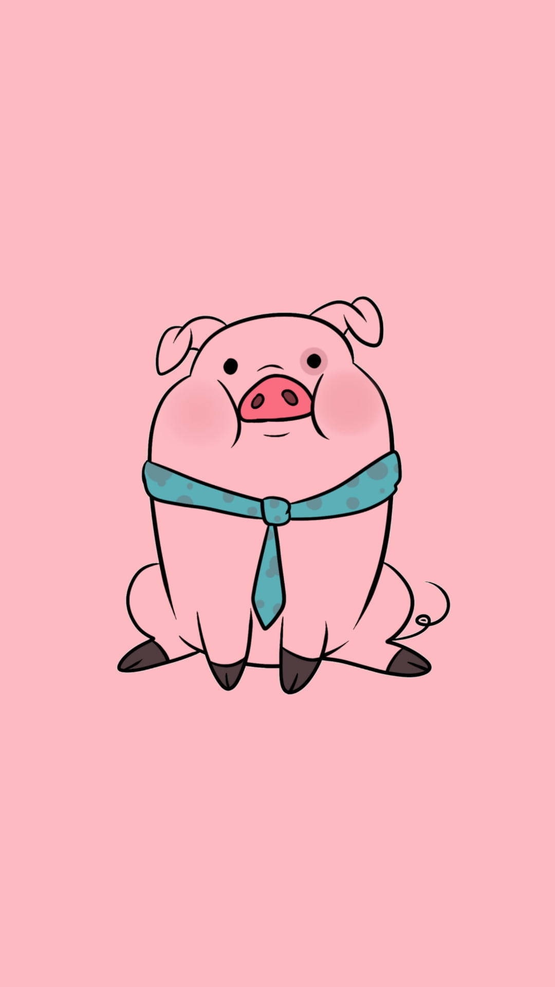 Waddles, pink cartoon pig, teal tie, Full HD Phone Wallpaper