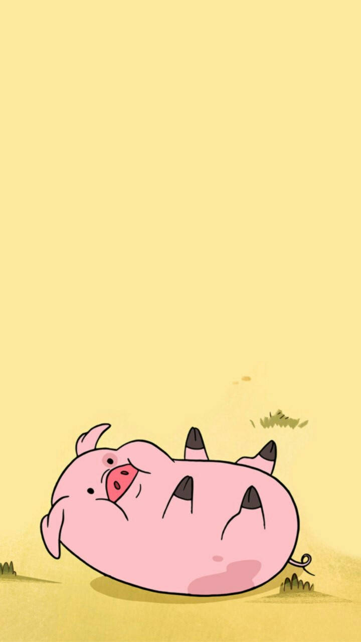 Waddles, pink cartoon pig, minimalist yellow field, HD Phone Wallpaper