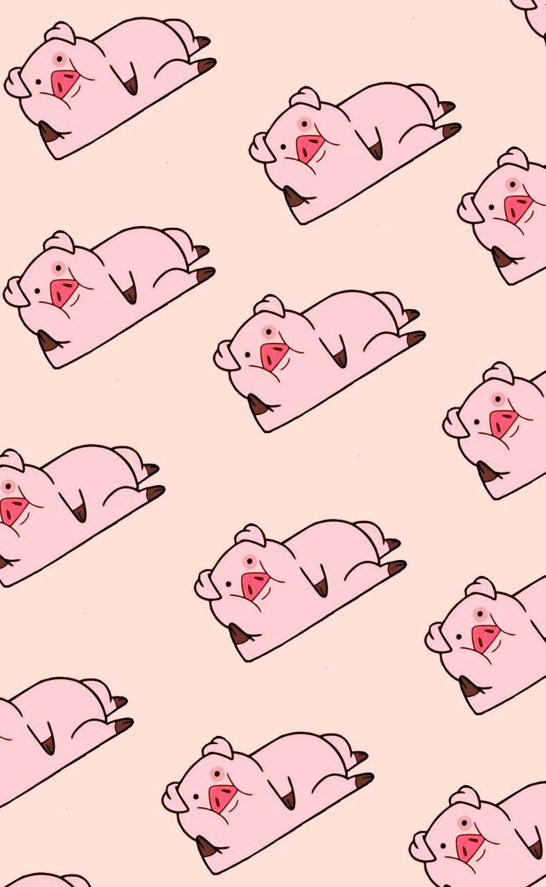 Waddles, pink cartoon pigs, soft peach background, HD Phone Wallpaper