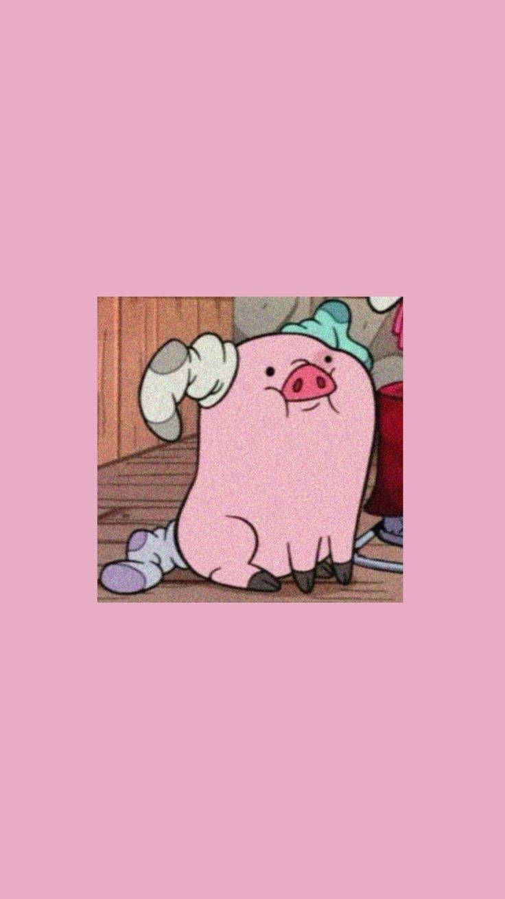 Waddles, pink cartoon pig, green hat, HD Phone Wallpaper