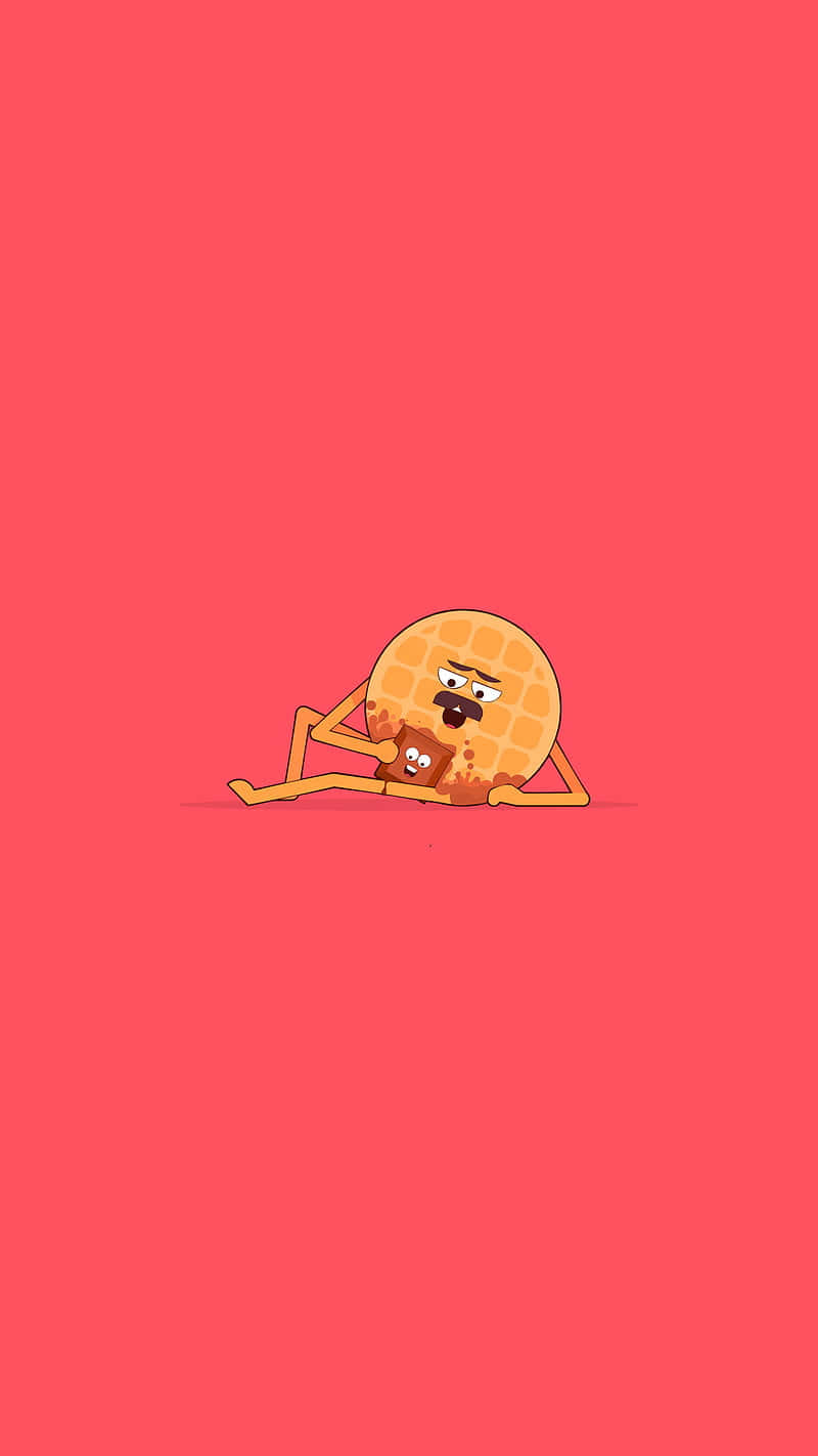 Hilarious Waffle, coral background, cartoon waffle, HD Phone Wallpaper