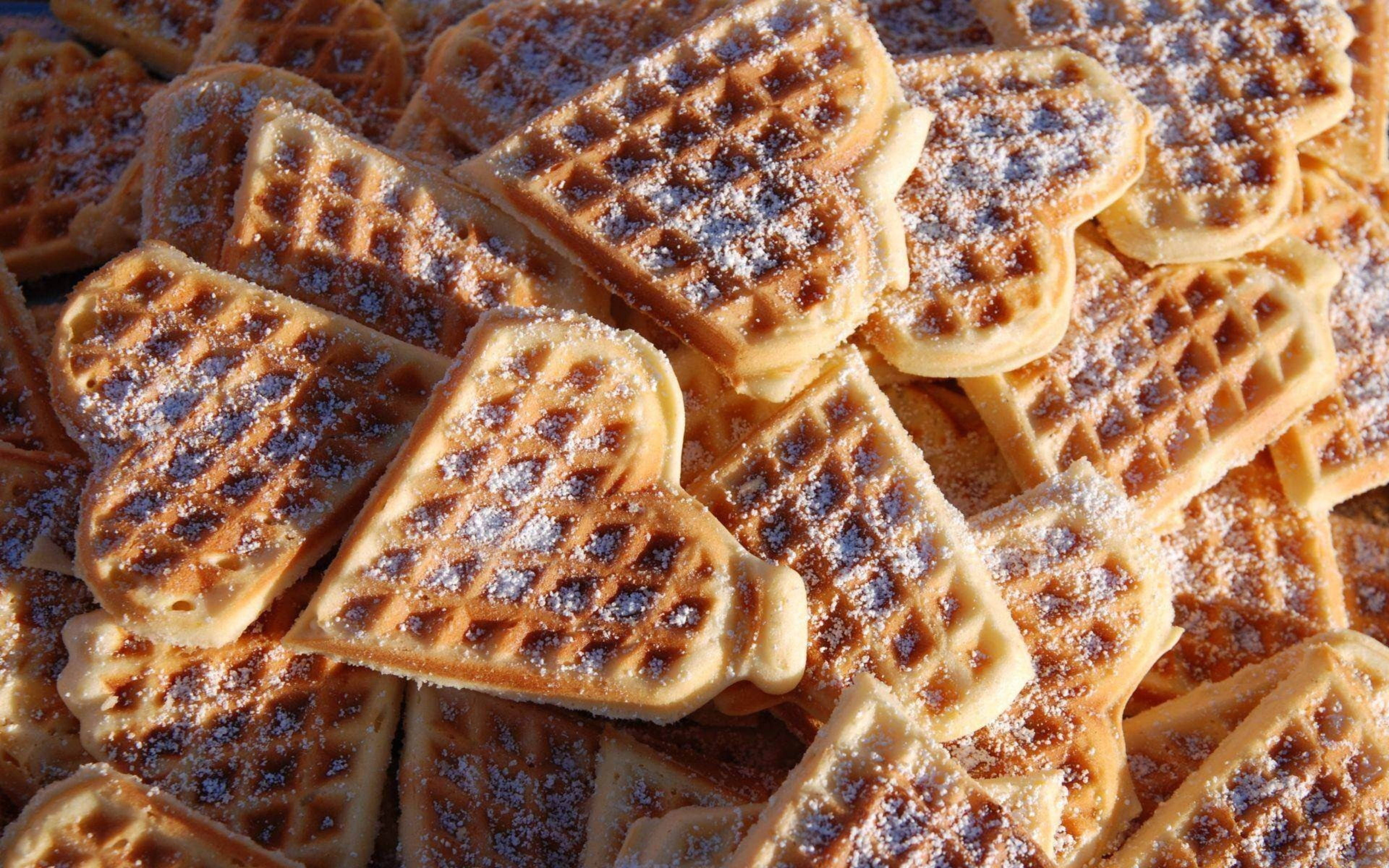 Waffle, heart-shaped waffle, golden waffle, 5K Desktop Wallpaper