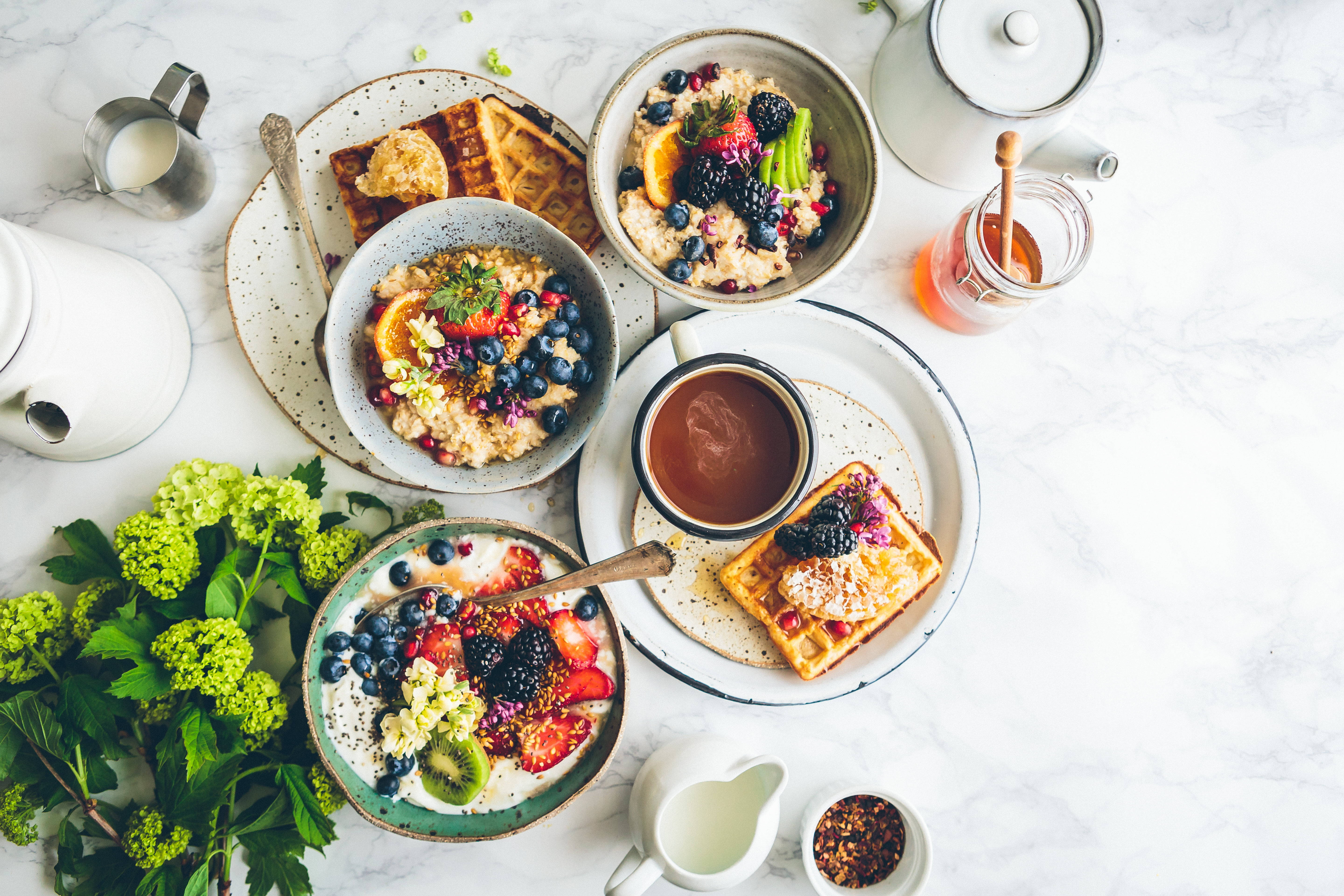 waffles, oatmeal, berries, 5K Desktop Wallpaper