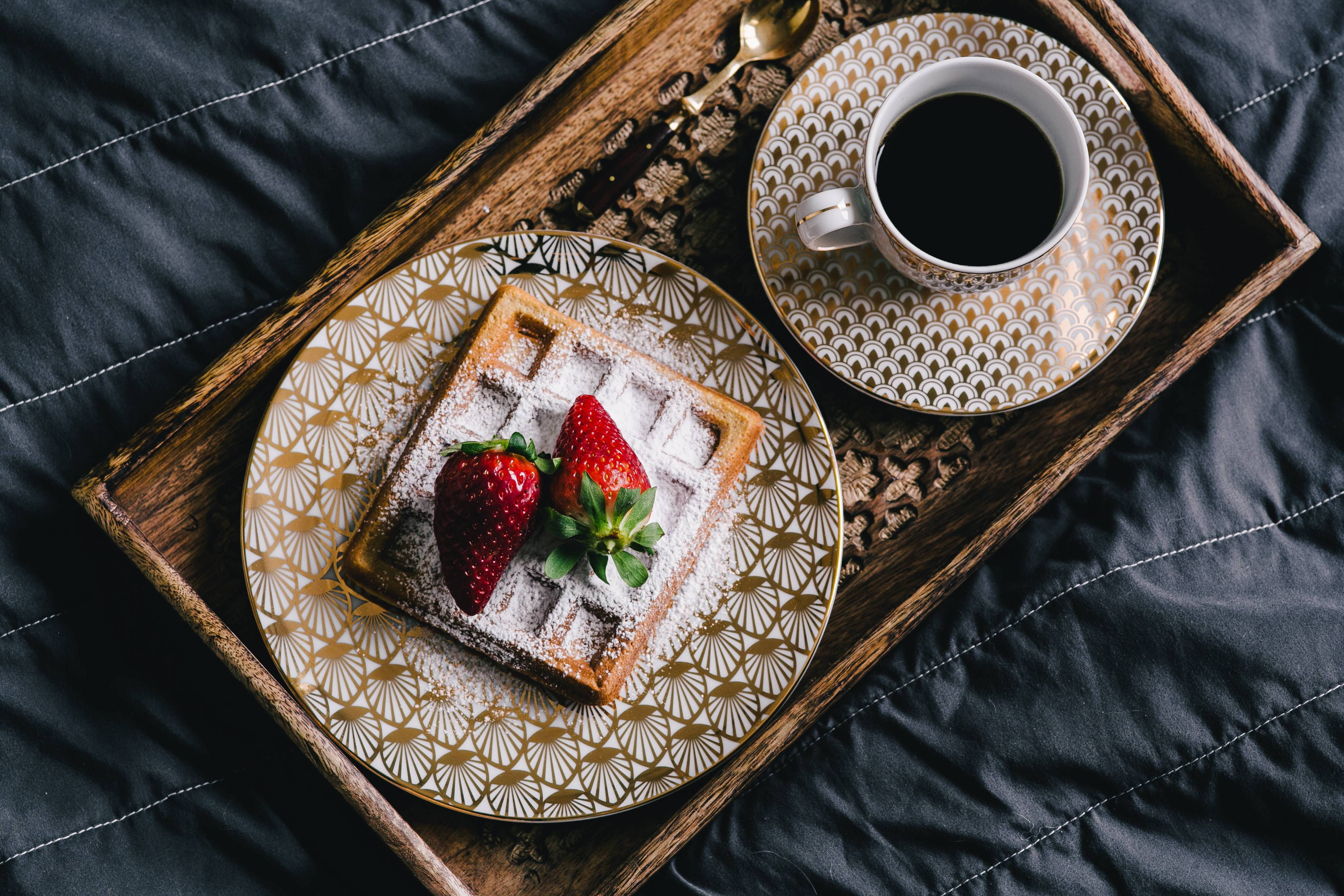 waffle, strawberry, coffee, 5K Desktop Wallpaper