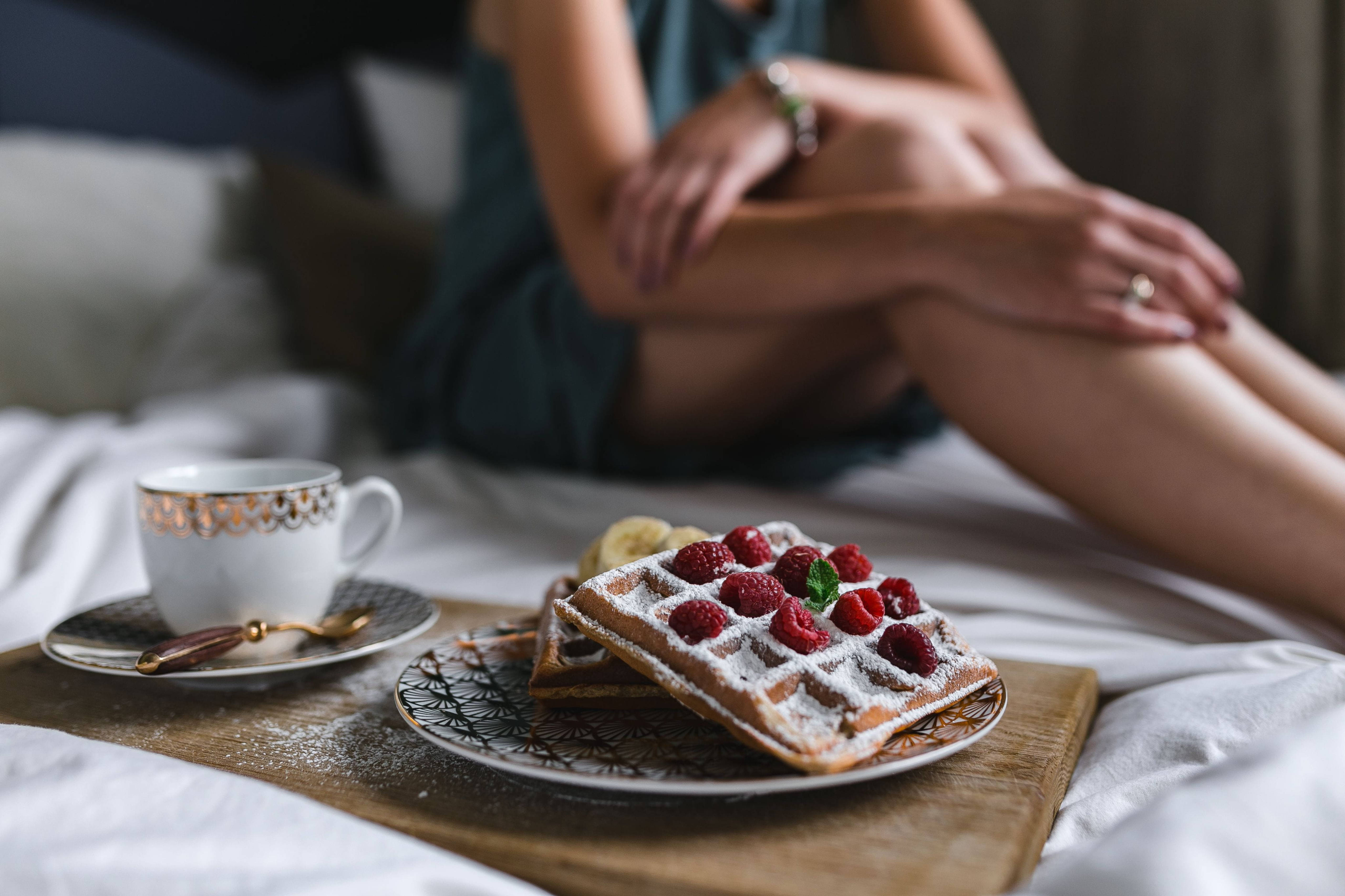 waffles, breakfast in bed, raspberry waffles, 5K Desktop Wallpaper