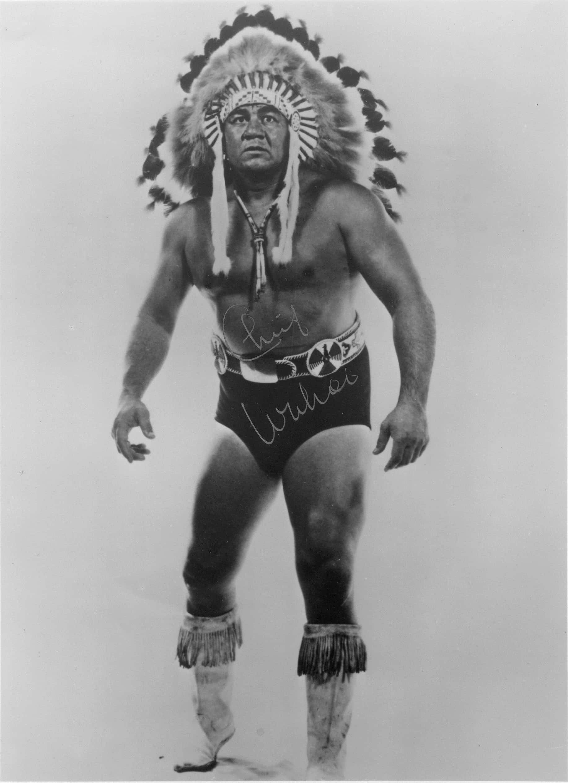 Wahoo McDaniel, Native American wrestler, feathered headdress, Full HD Phone Wallpaper