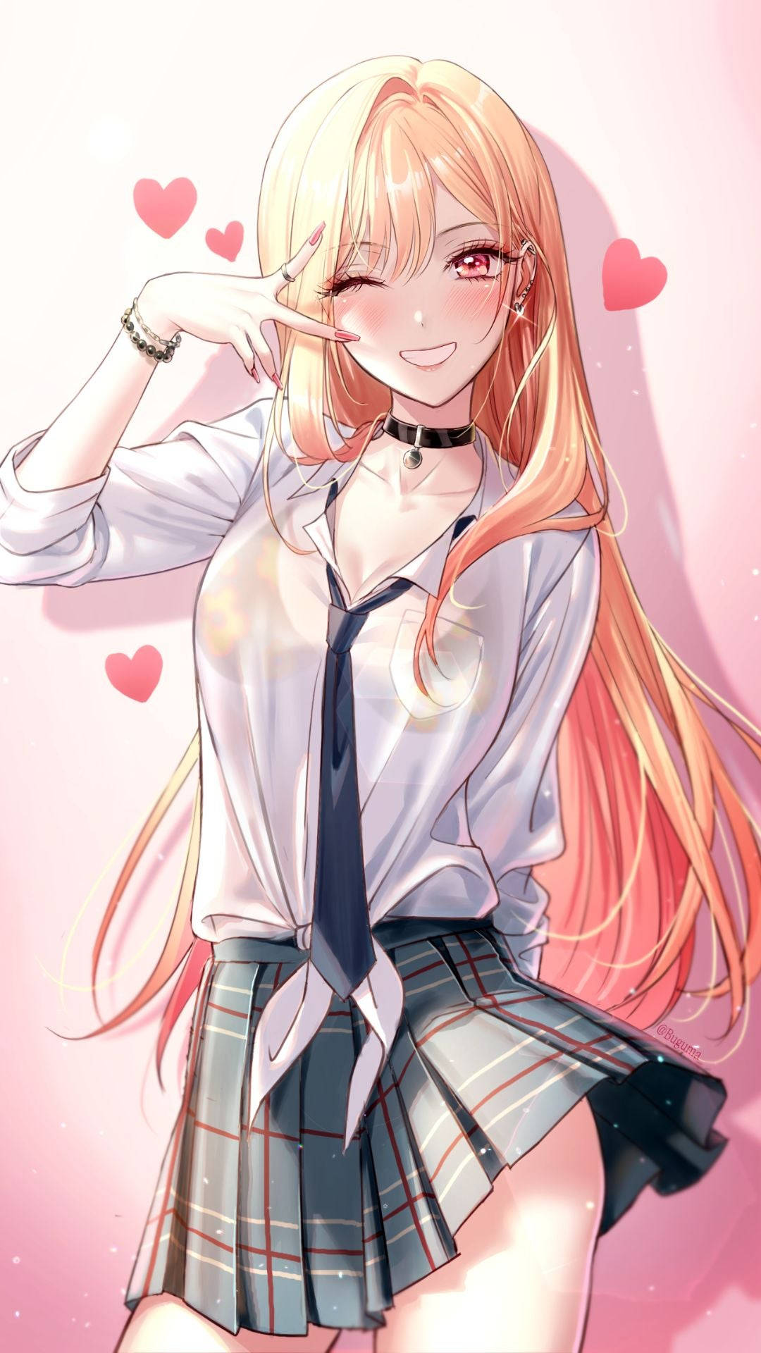 Waifu, long blonde hair, winks, Full HD Phone Wallpaper
