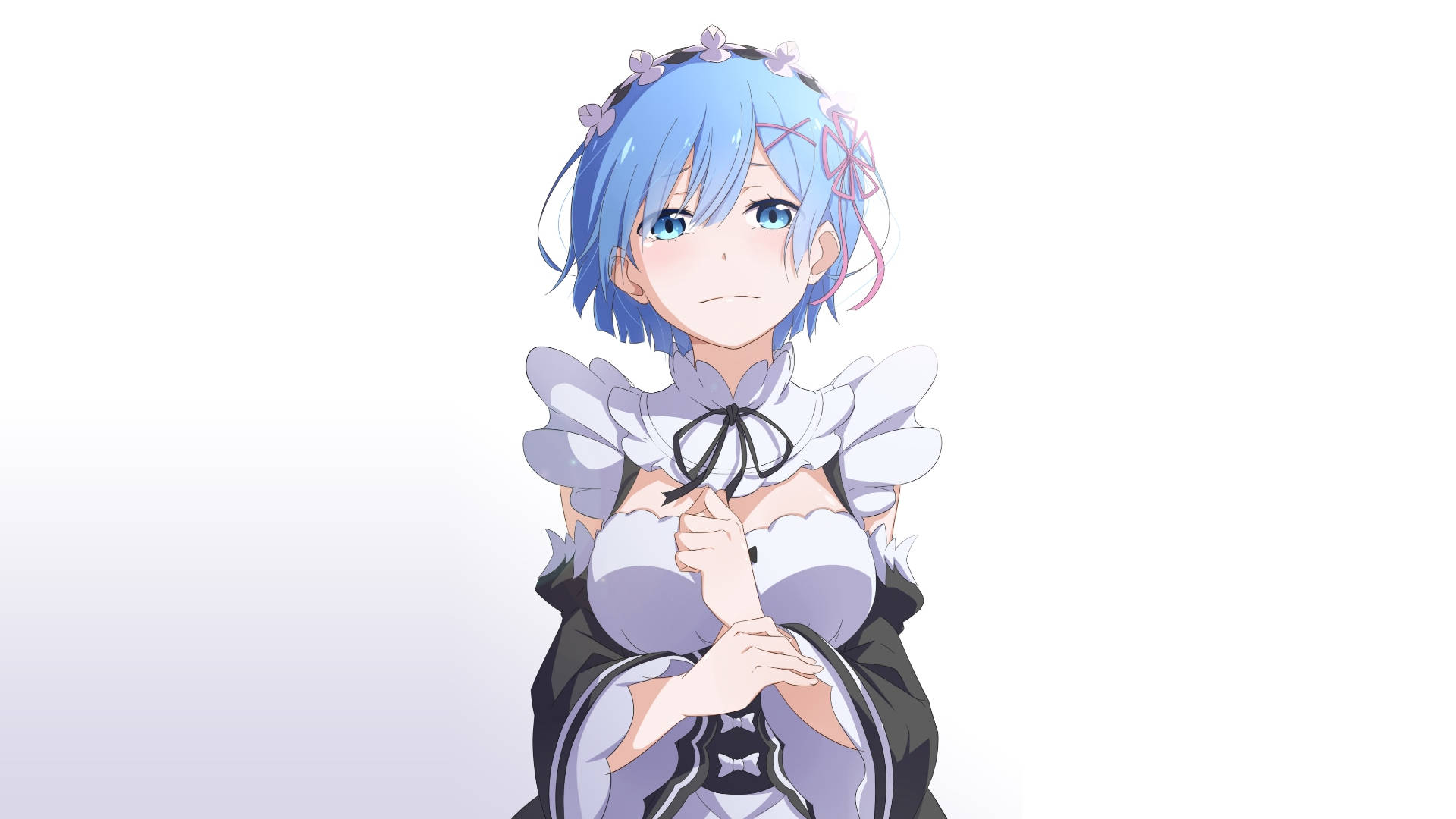 Anime girl, blue hair, maid outfit, Full HD Desktop Wallpaper
