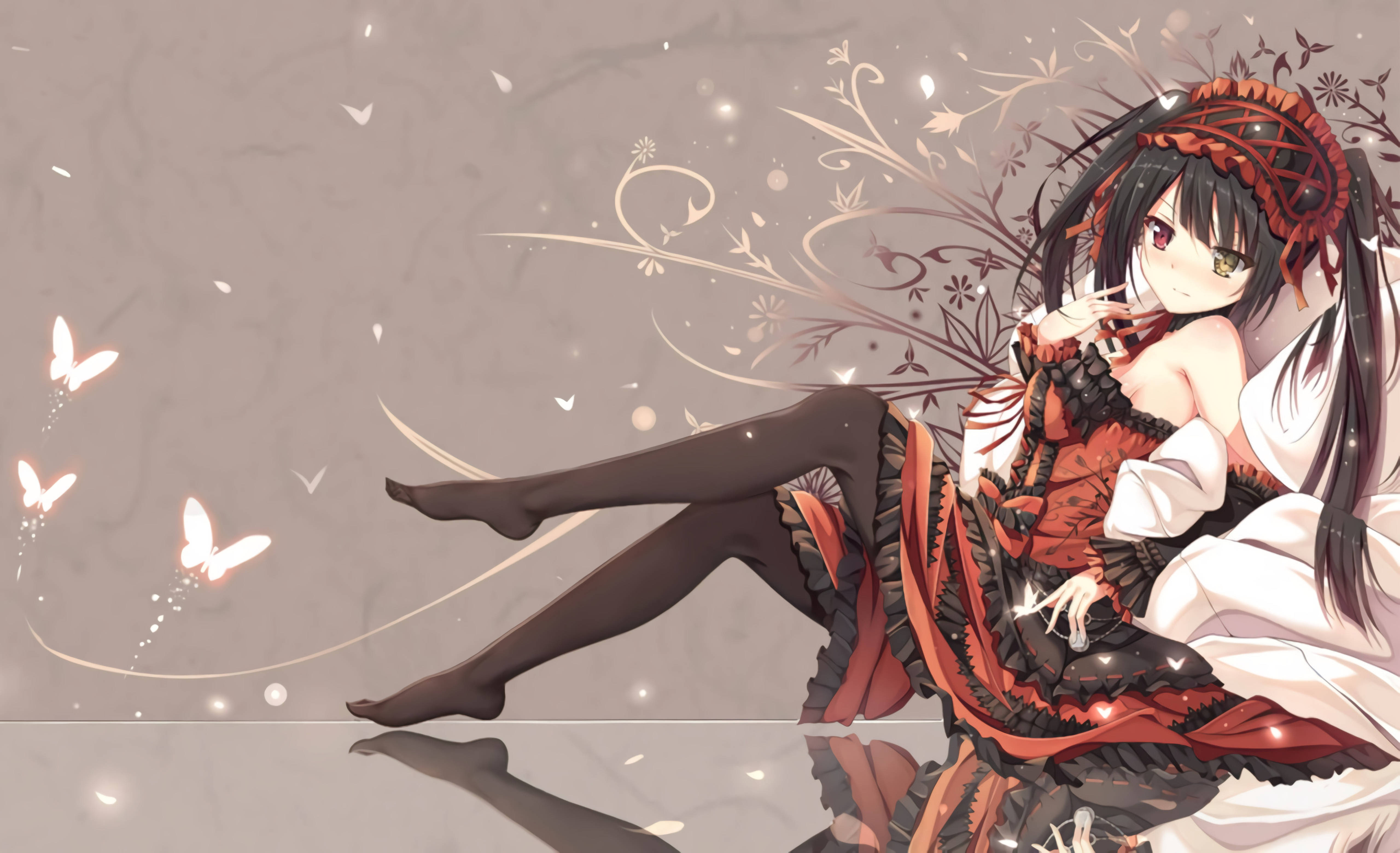 waifu, anime girl, red and black lace dress, 5K Desktop Wallpaper