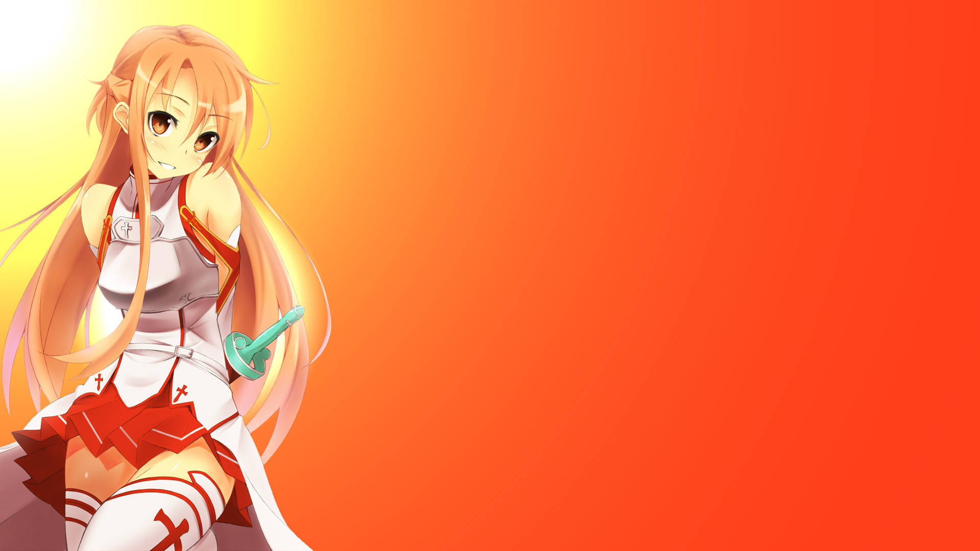 waifu, anime girl, long orange hair, Full HD Desktop Wallpaper