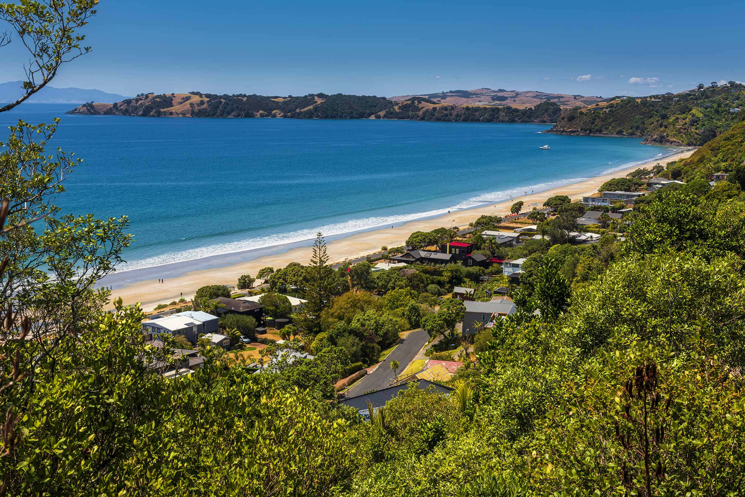 Waiheke Island, coastal village, turquoise bay, Full HD Desktop Wallpaper