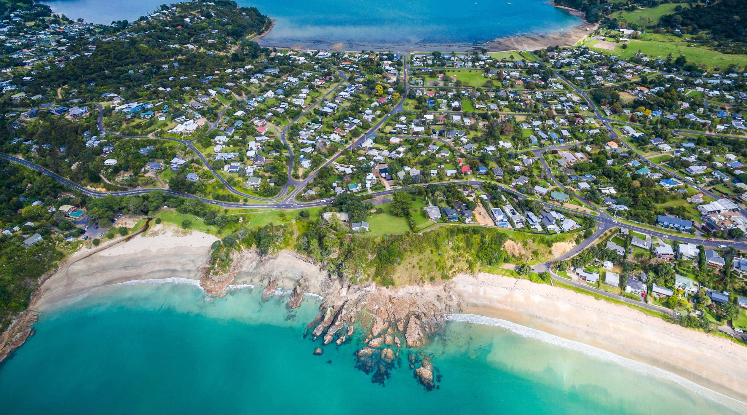 Waiheke Island, coastal town, turquoise waters, Full HD Desktop Wallpaper