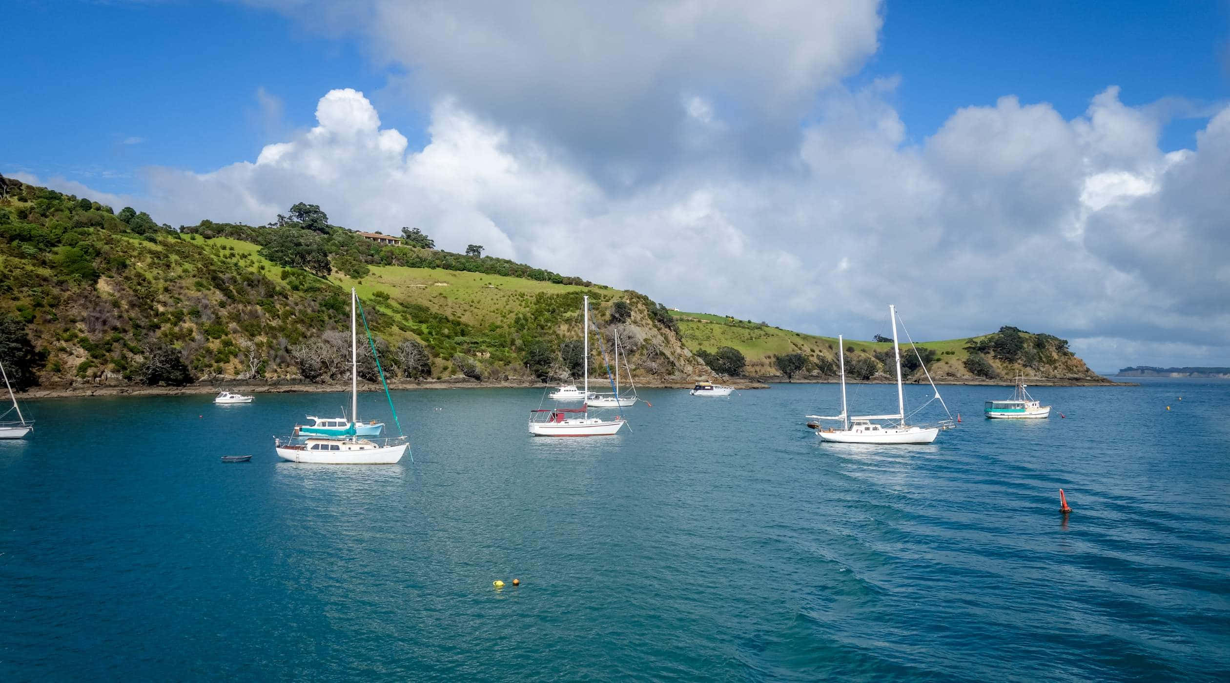 Waiheke Island, yachts, turquoise waters, Full HD Desktop Wallpaper