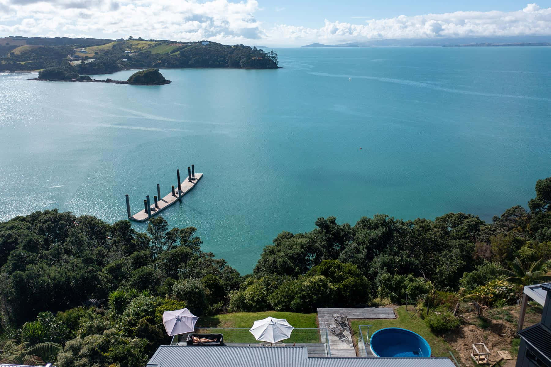 Waiheke Island, turquoise bay, wooden pier, HD Desktop Wallpaper