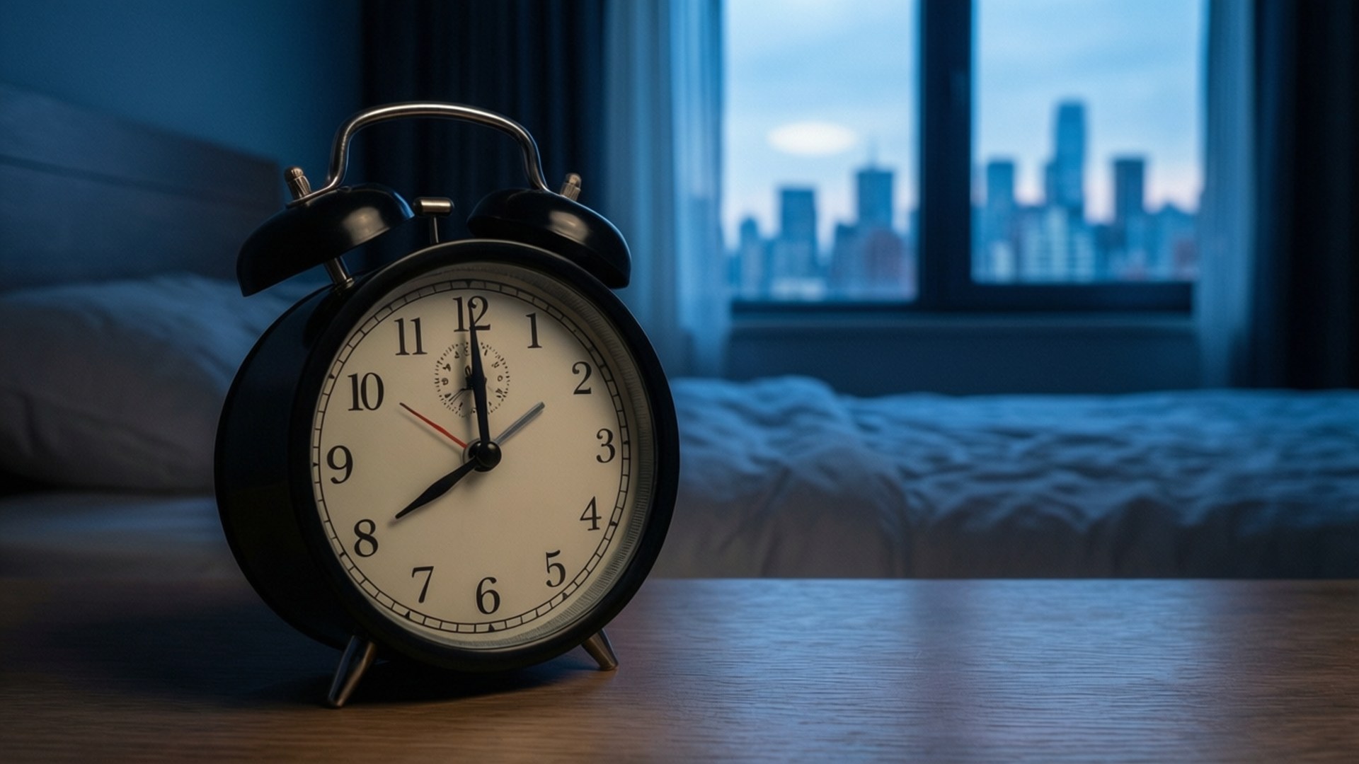 alarm clock, dawn, city view, Full HD Desktop Wallpaper