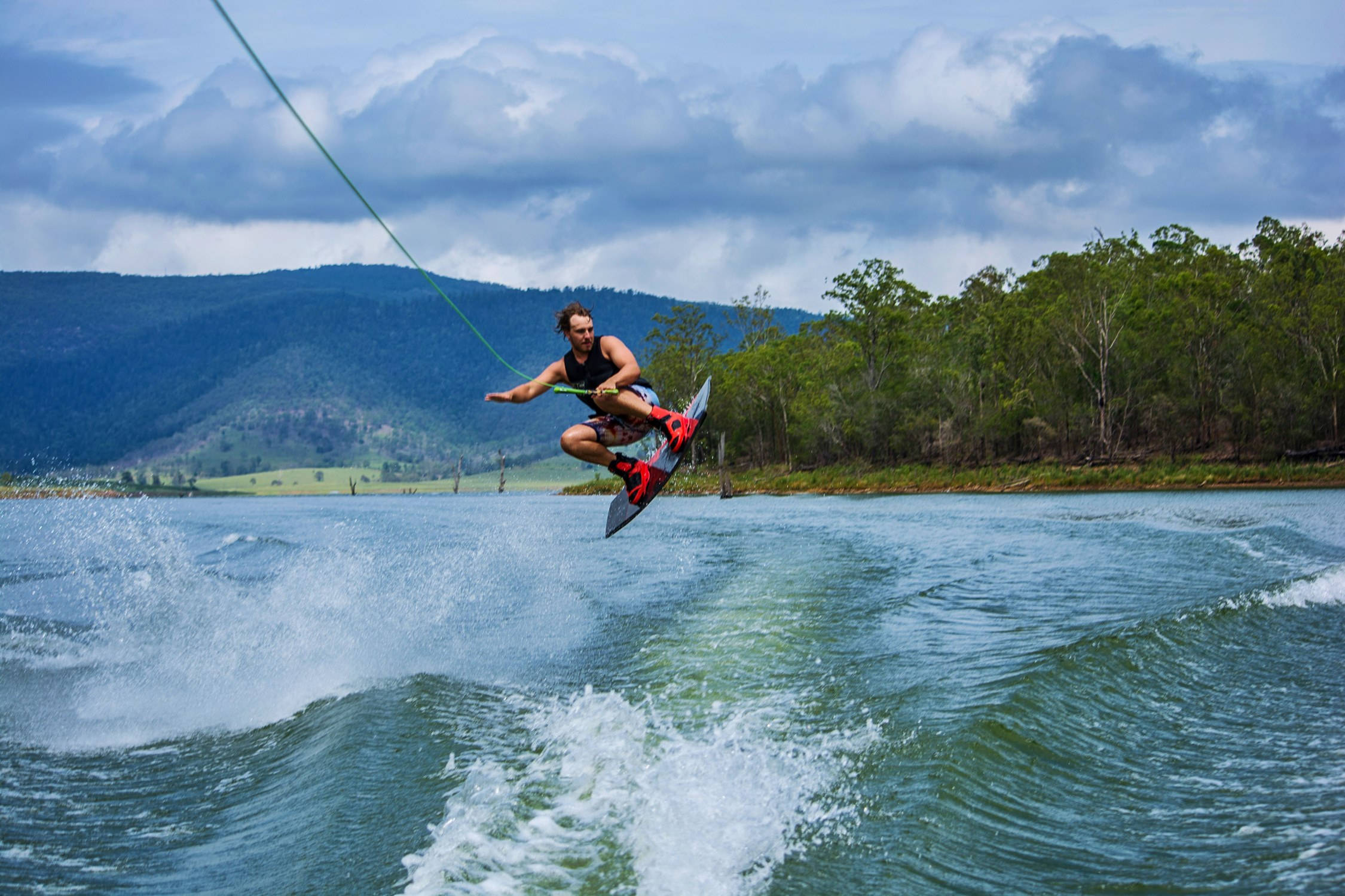 wakeboarding, aerial trick, lake, Full HD Desktop Wallpaper
