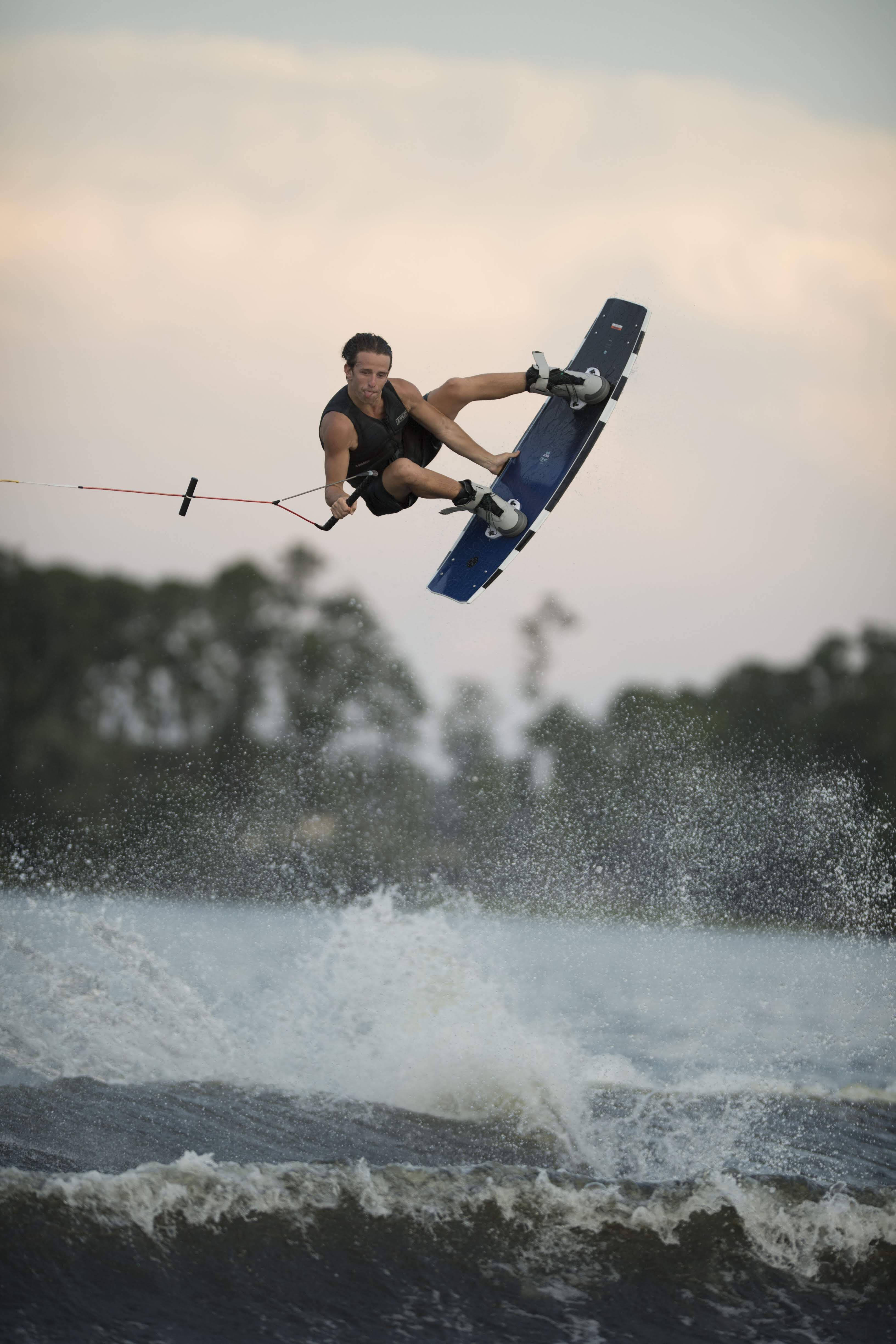 wakeboarding, batwing aerial trick, choppy water, 4K Phone Wallpaper