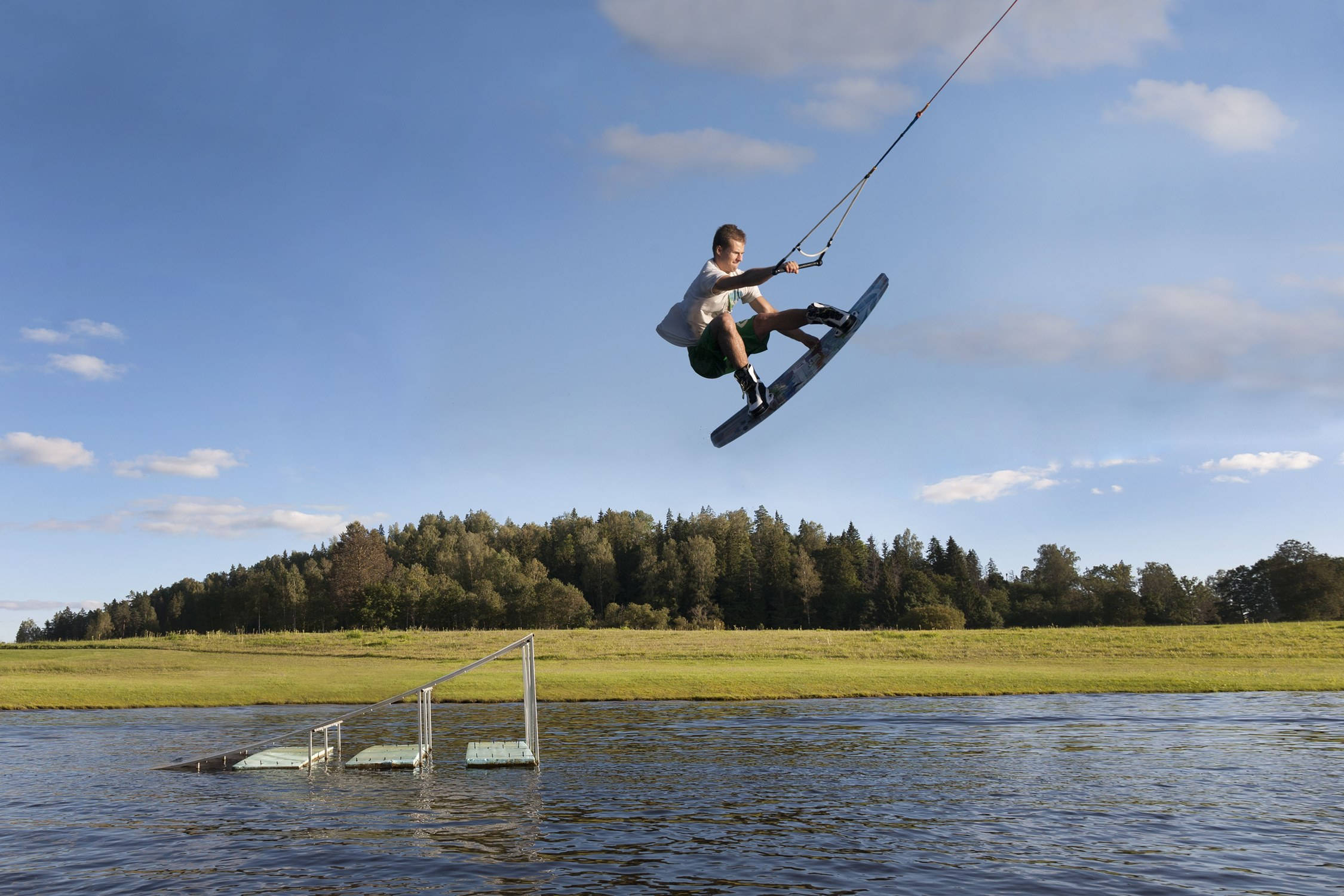 wakeboarding, mid air, melon grab trick, Full HD Desktop Wallpaper