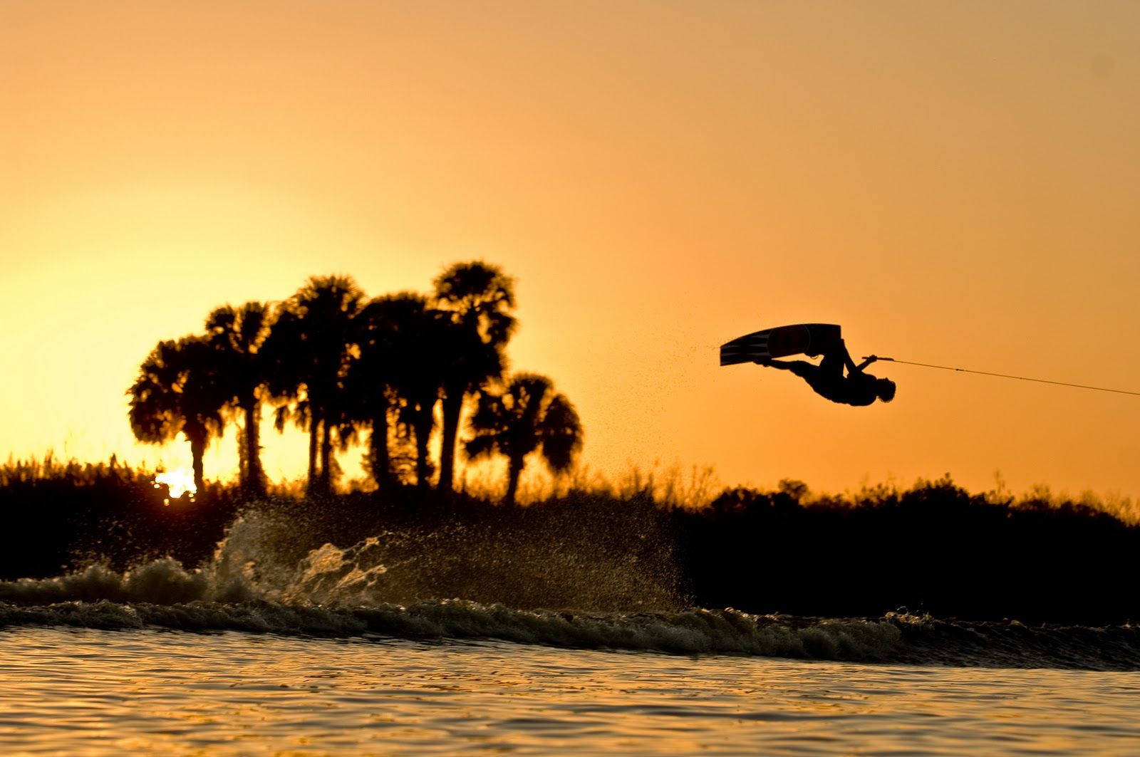 wakeboarding, aerial trick, silhouette, HD Desktop Wallpaper