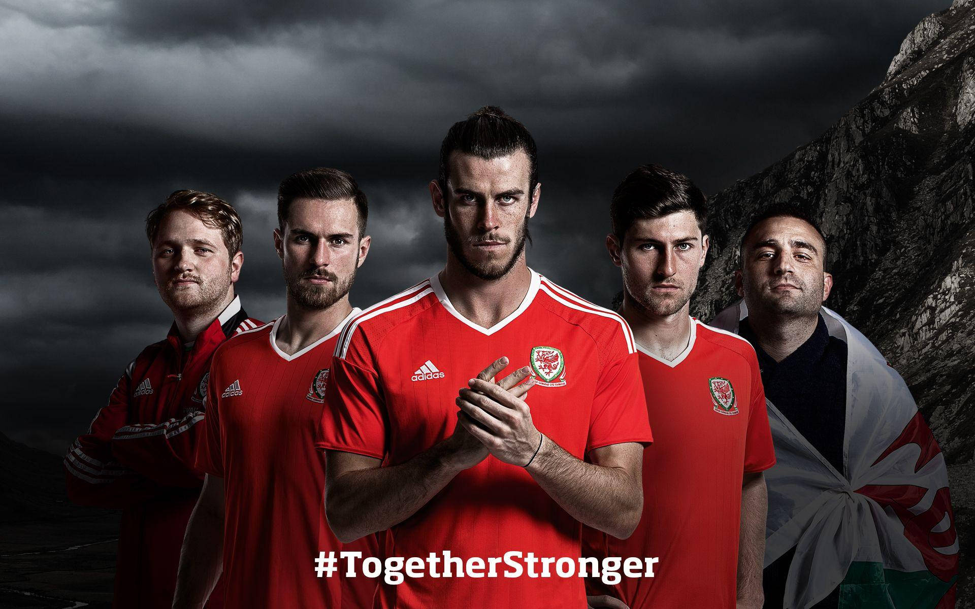 Wales National Football Team, red jerseys, stormy mountain backdrop, Full HD Desktop Wallpaper