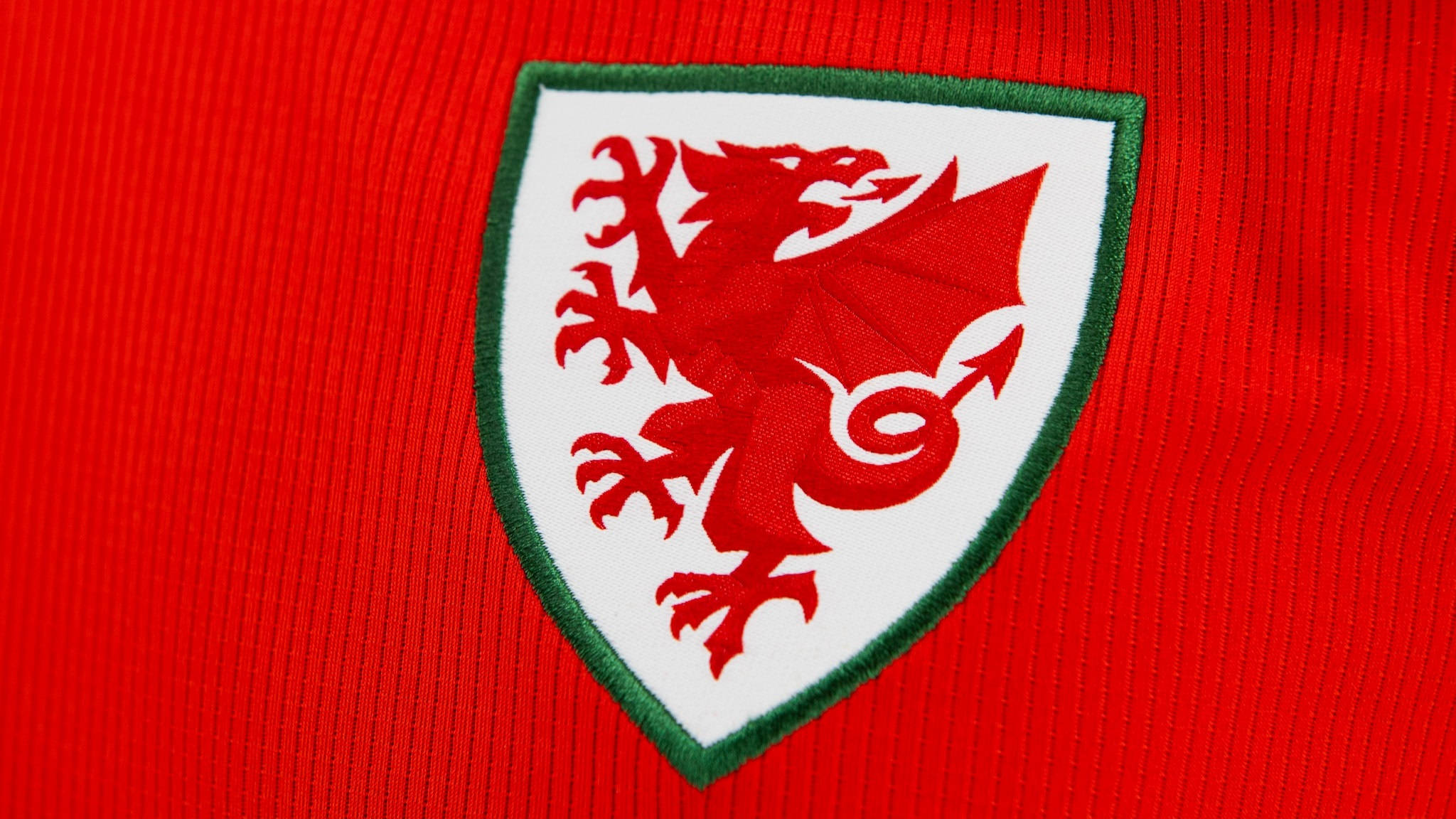 Wales National Football Team, red Welsh dragon emblem, red textured sports jersey, Full HD Desktop Wallpaper