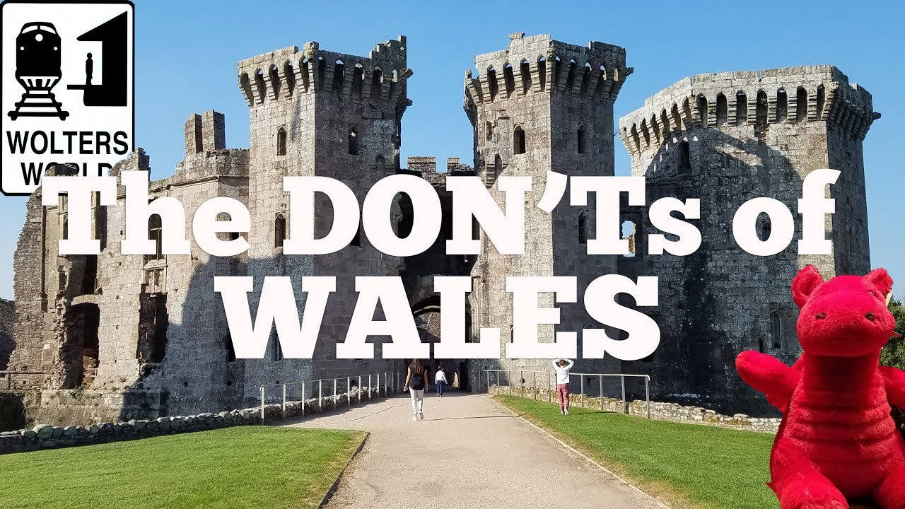 The Don'ts of Wales, red plush dragon, stone castle ruin, HD Desktop Wallpaper