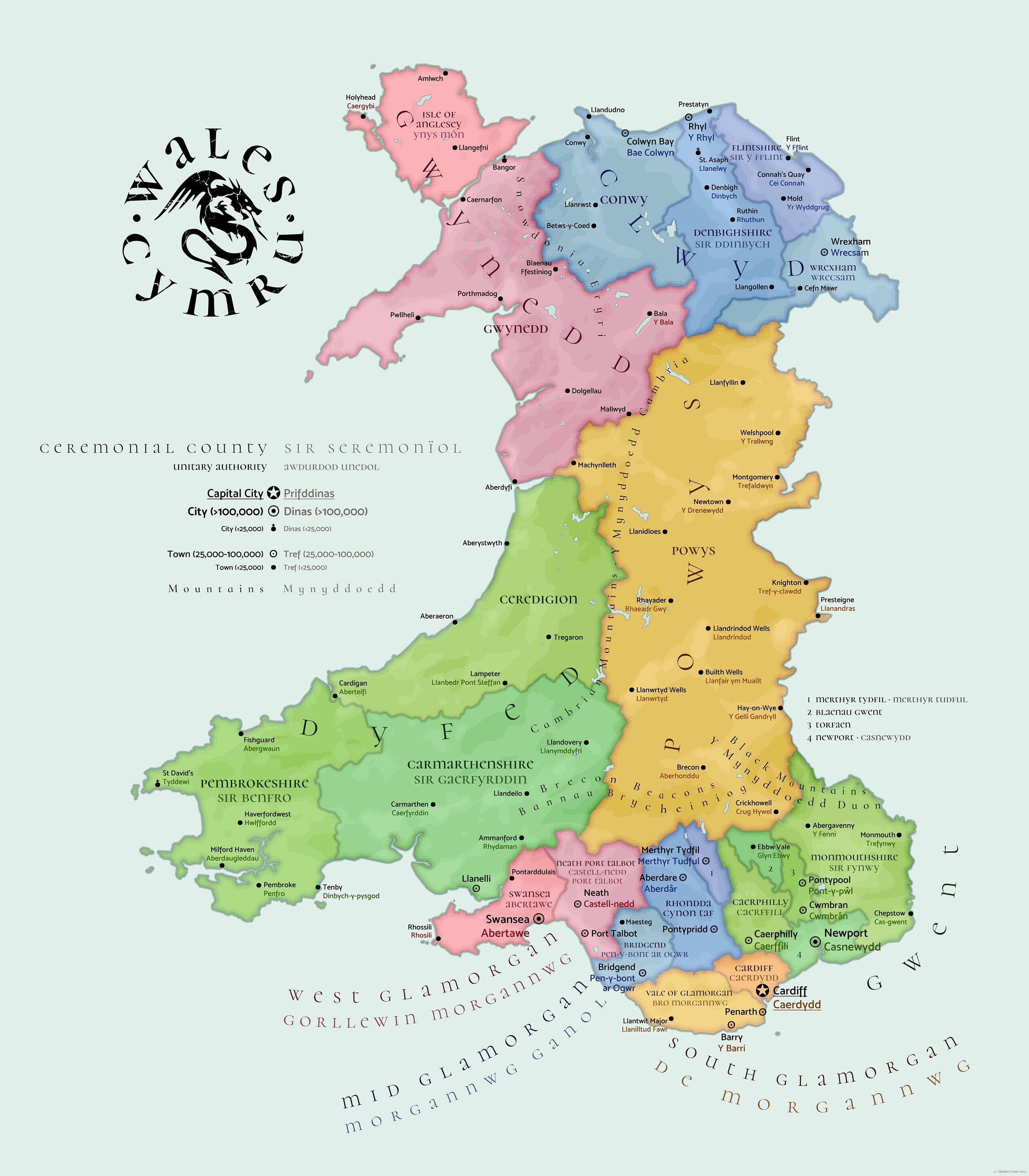 Wales, light mint background, political map, 2K Phone Wallpaper