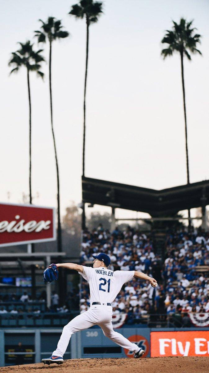 Walker Buehler, white uniform, mid-throw, SD Phone Wallpaper