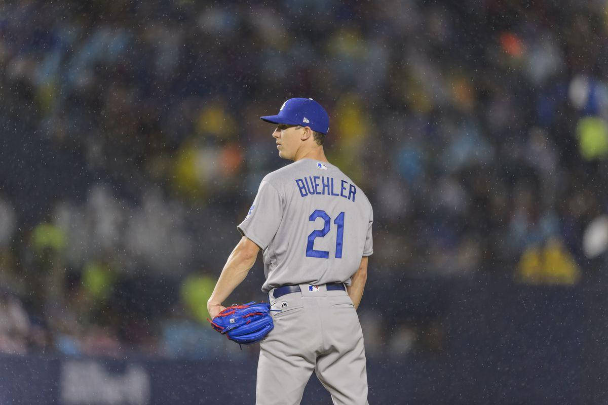 Walker Buehler, number 21, gray uniform, SD Desktop Wallpaper