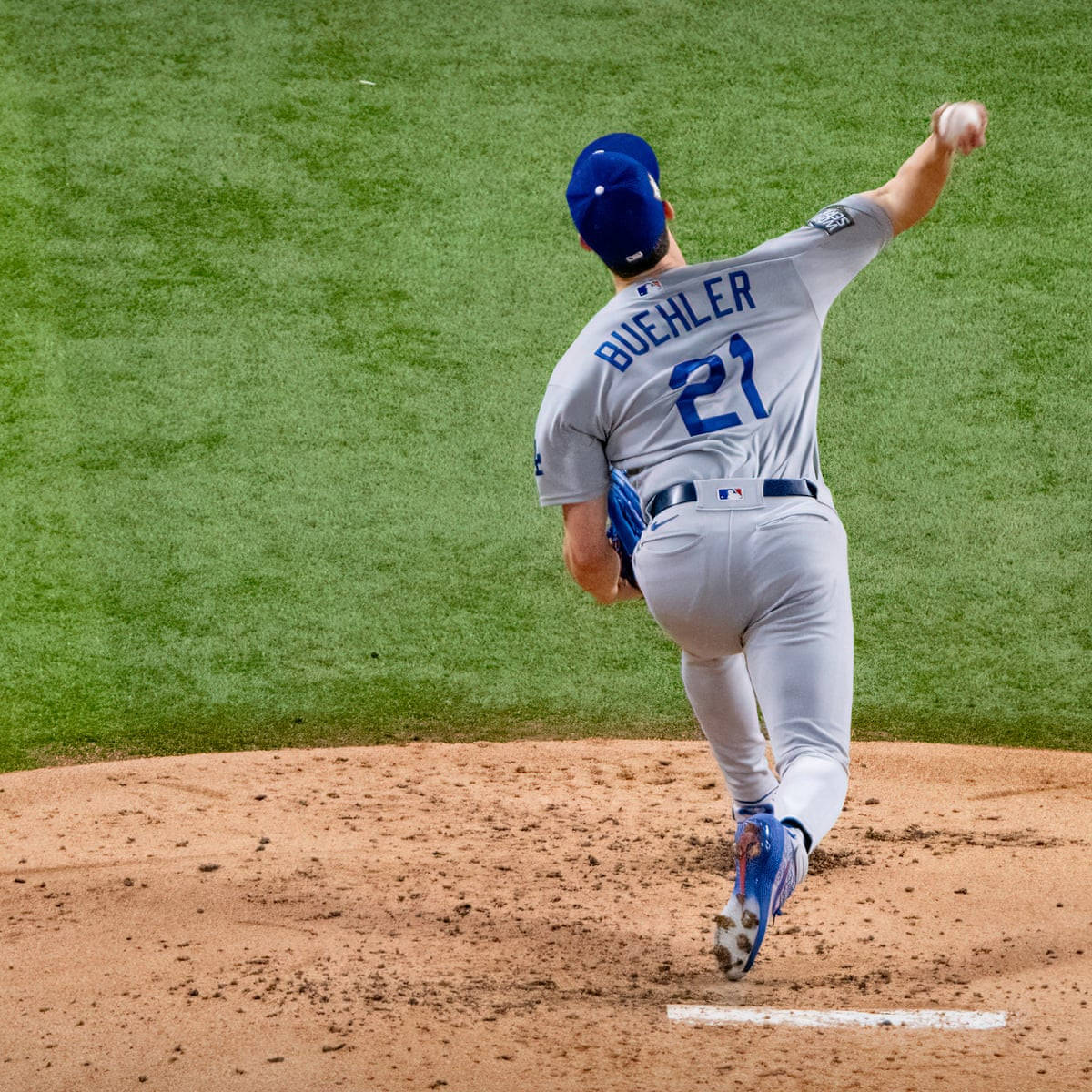Walker Buehler, brown green field, gray uniform, SD Desktop Wallpaper