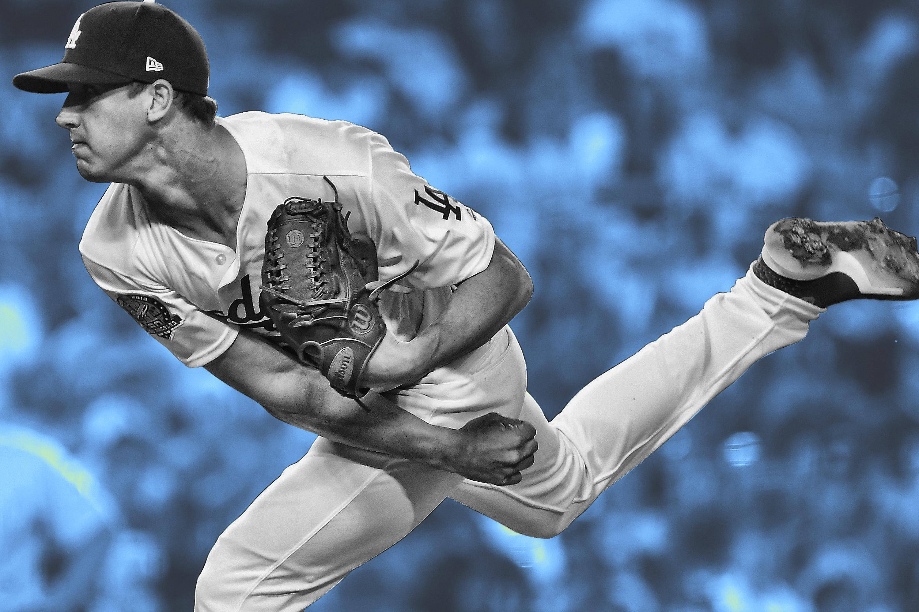 Walker Buehler, black and white, baseball pitcher, 2K Desktop Wallpaper