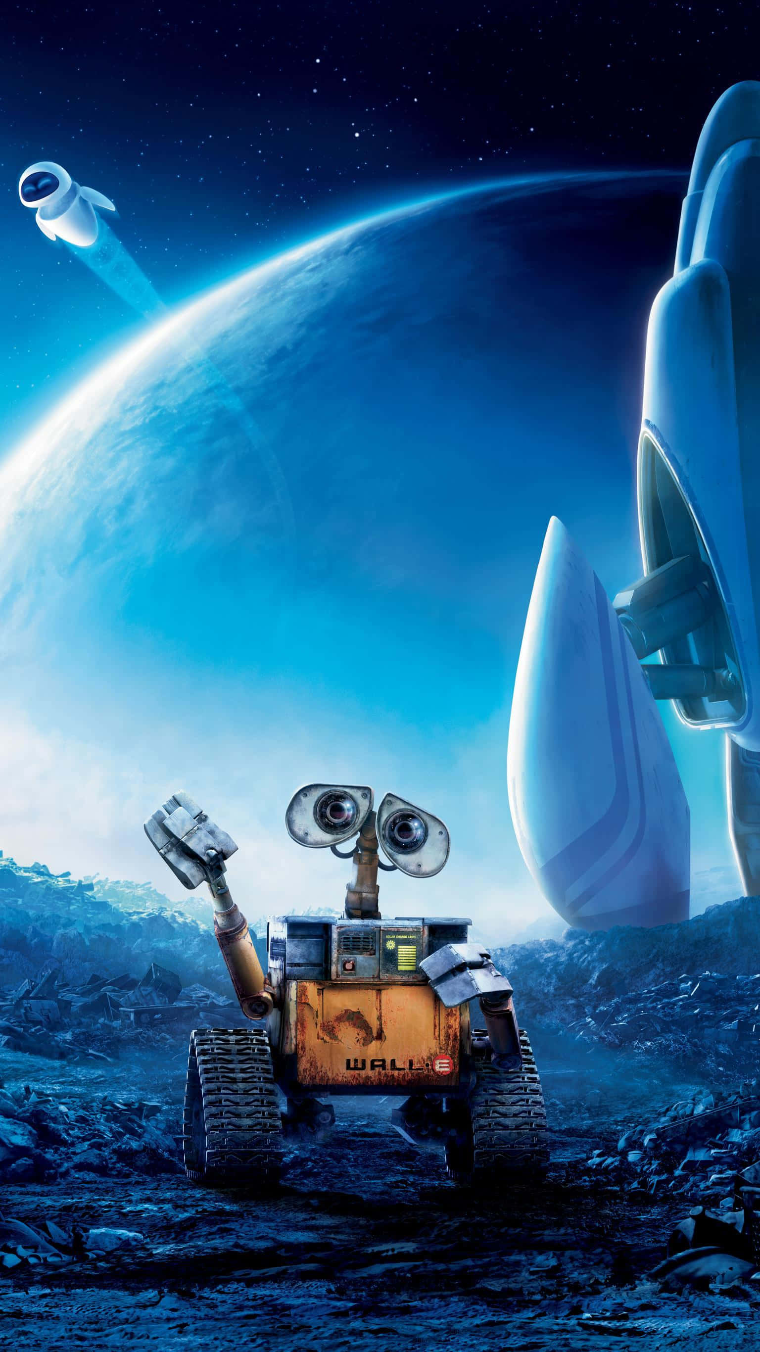 Wall-E, rocky planet, massive spaceship, 2K Phone Wallpaper